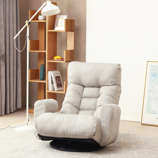 Swivel Indoor Recliner Floor Chair with Adjustable Headrest and Side Pockets- Gray_0