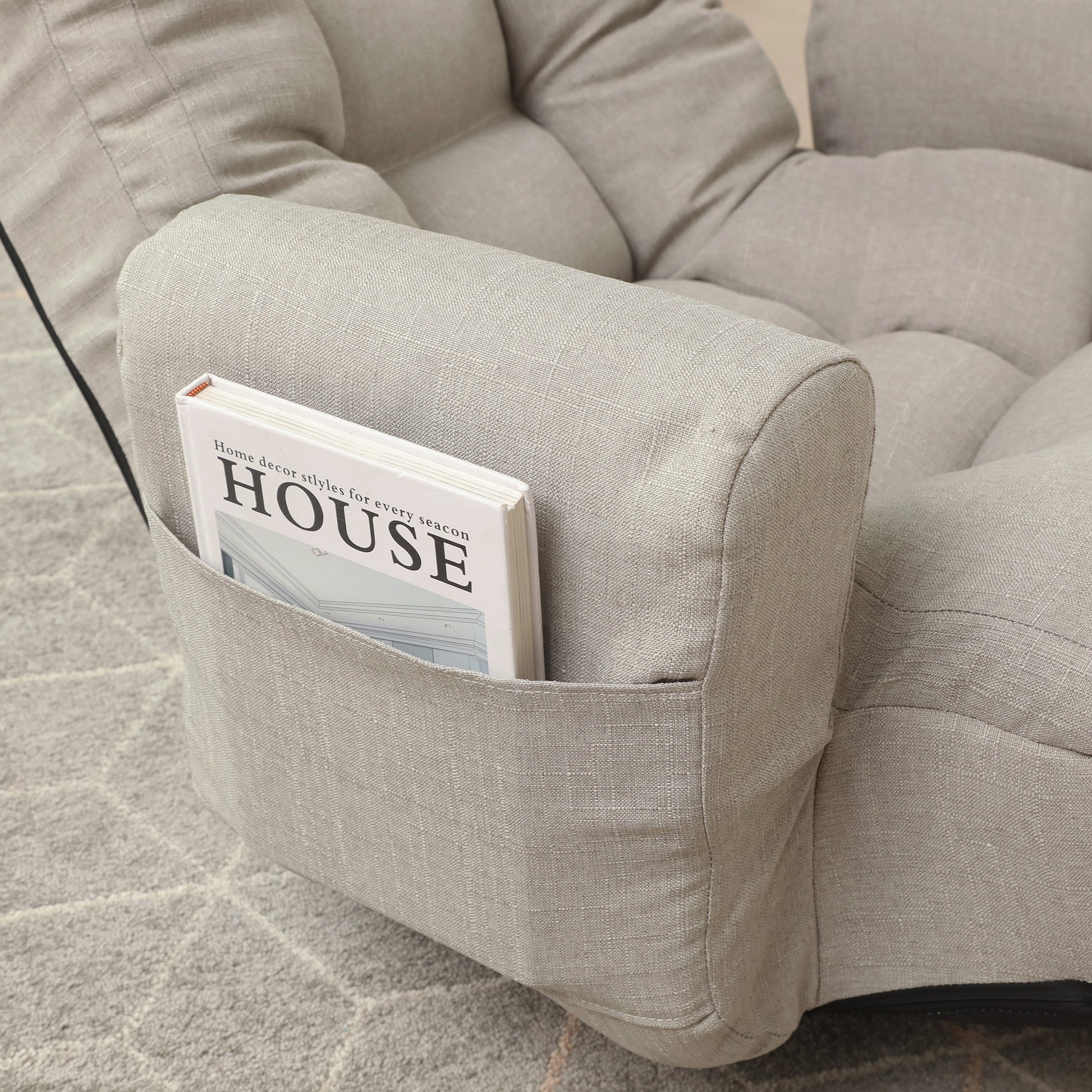 Swivel Indoor Recliner Floor Chair with Adjustable Headrest and Side Pockets- Gray_2