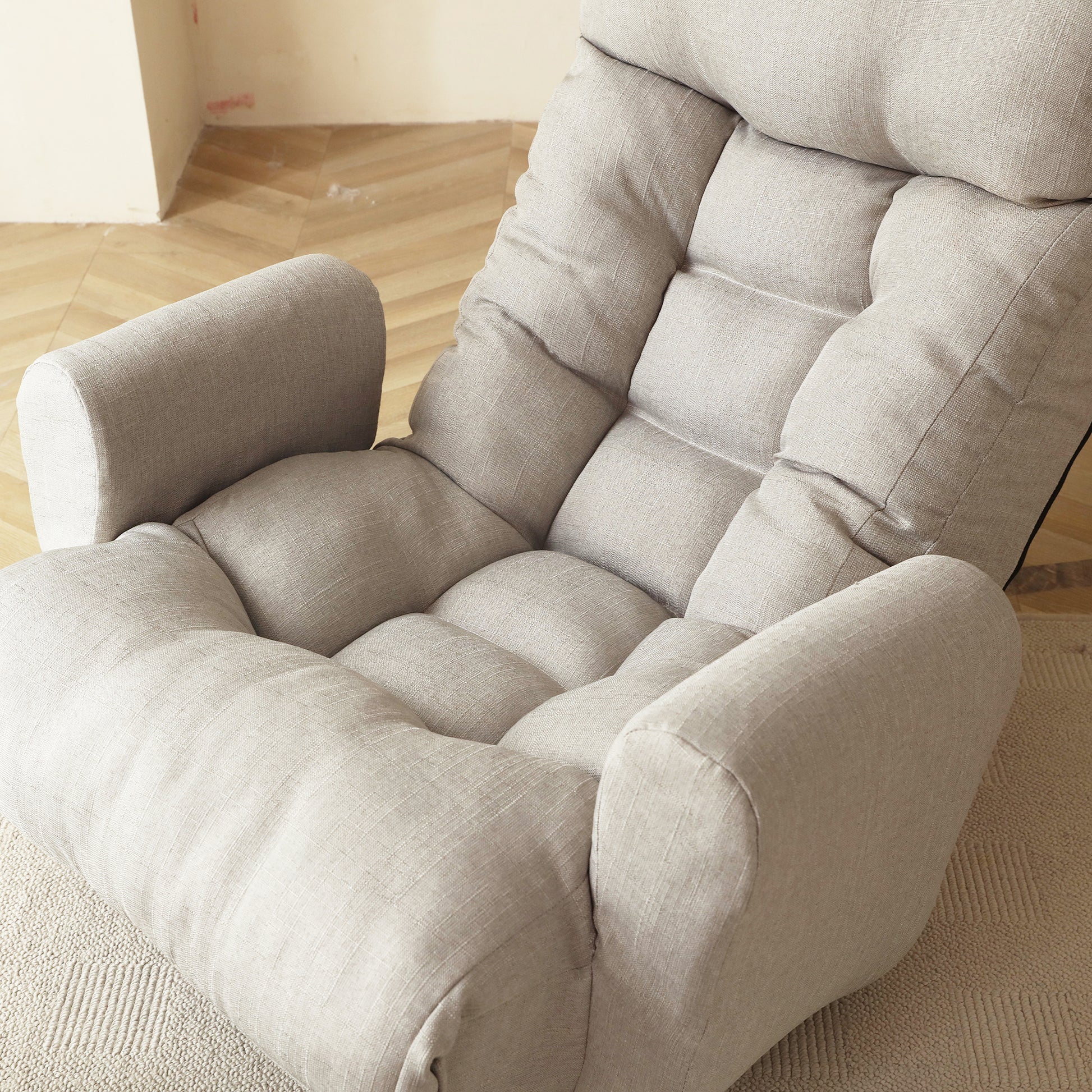 Swivel Indoor Recliner Floor Chair with Adjustable Headrest and Side Pockets- Gray_6