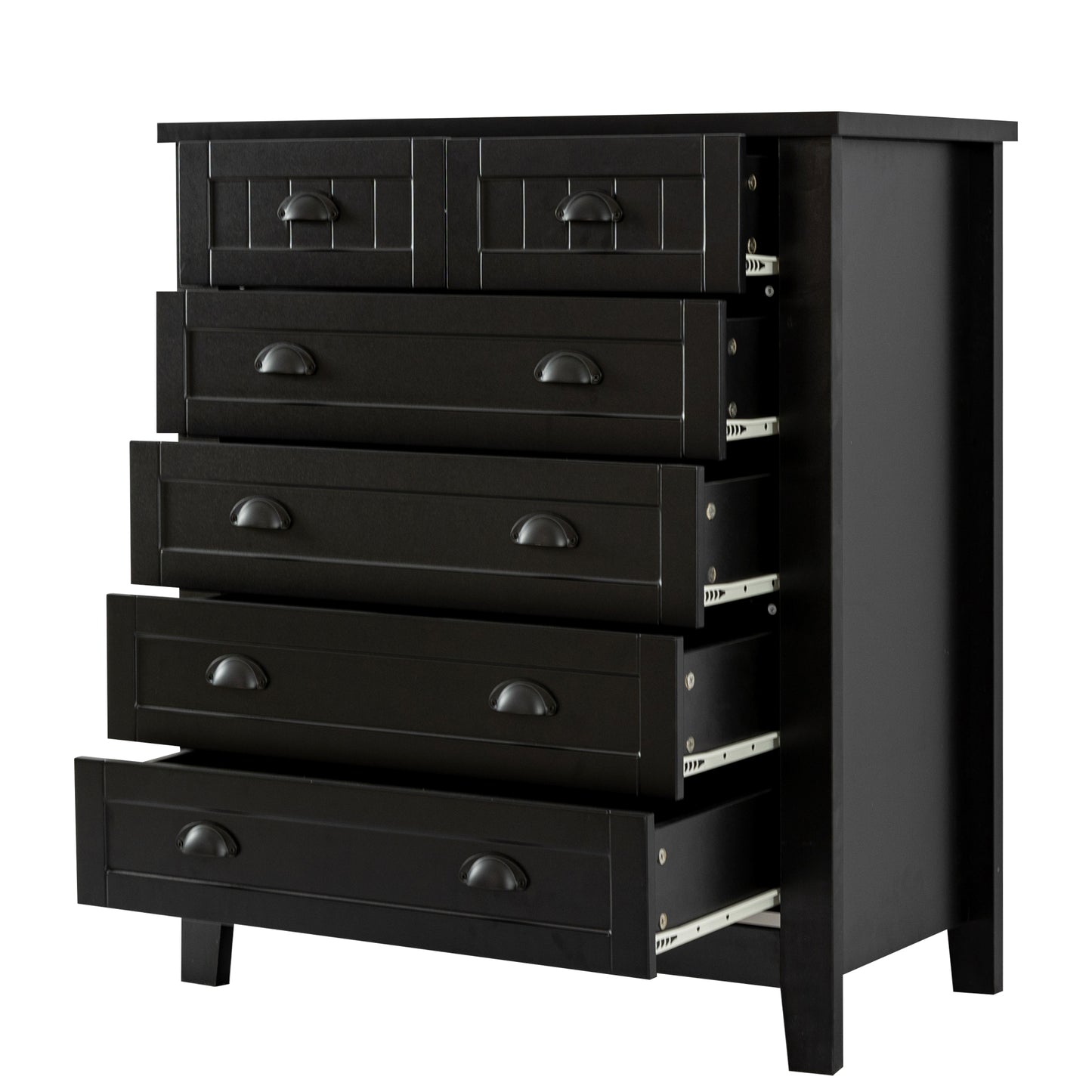 6 Drawers Wood Accent Stylish Tall Dresser Chest and Storage Organizer- Black_5