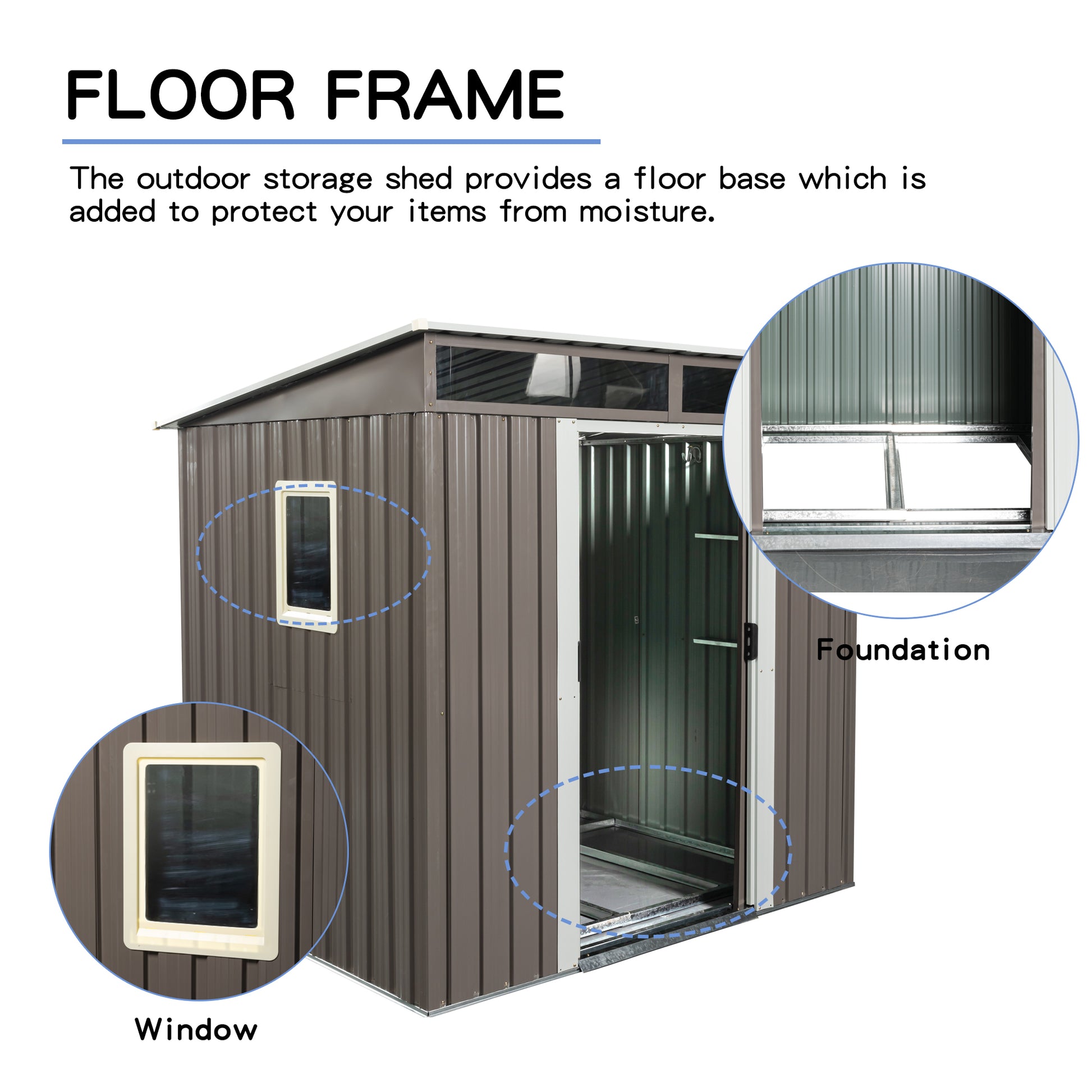6ft x 5ft Outdoor Metal Storage Shed With Window and Transparent Plate- Gray_7