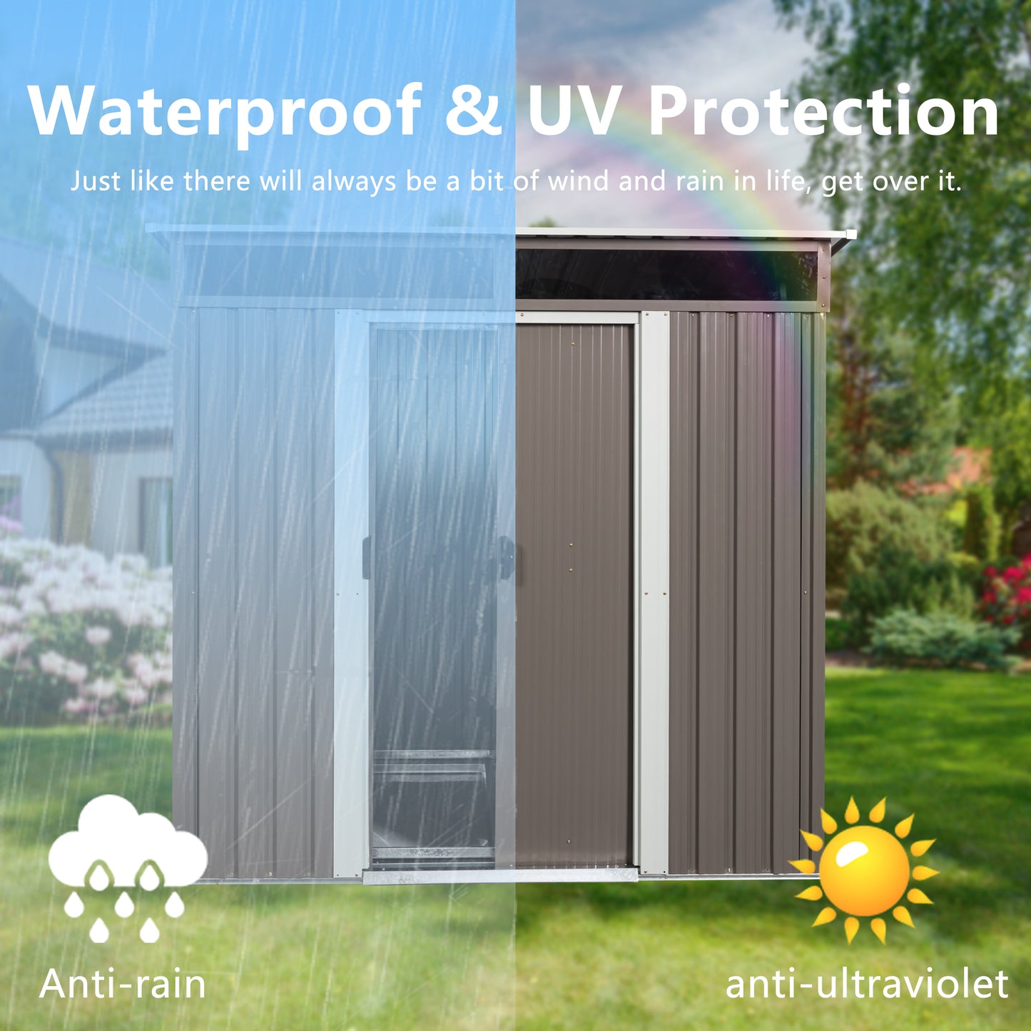 6ft x 5ft Outdoor Metal Storage Shed With Window and Transparent Plate- Gray_4