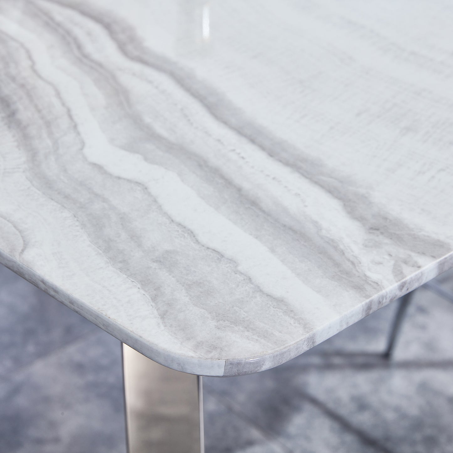 Modern Counter Height Rectangular Glass Dining Table with Silver Plated Legs_14