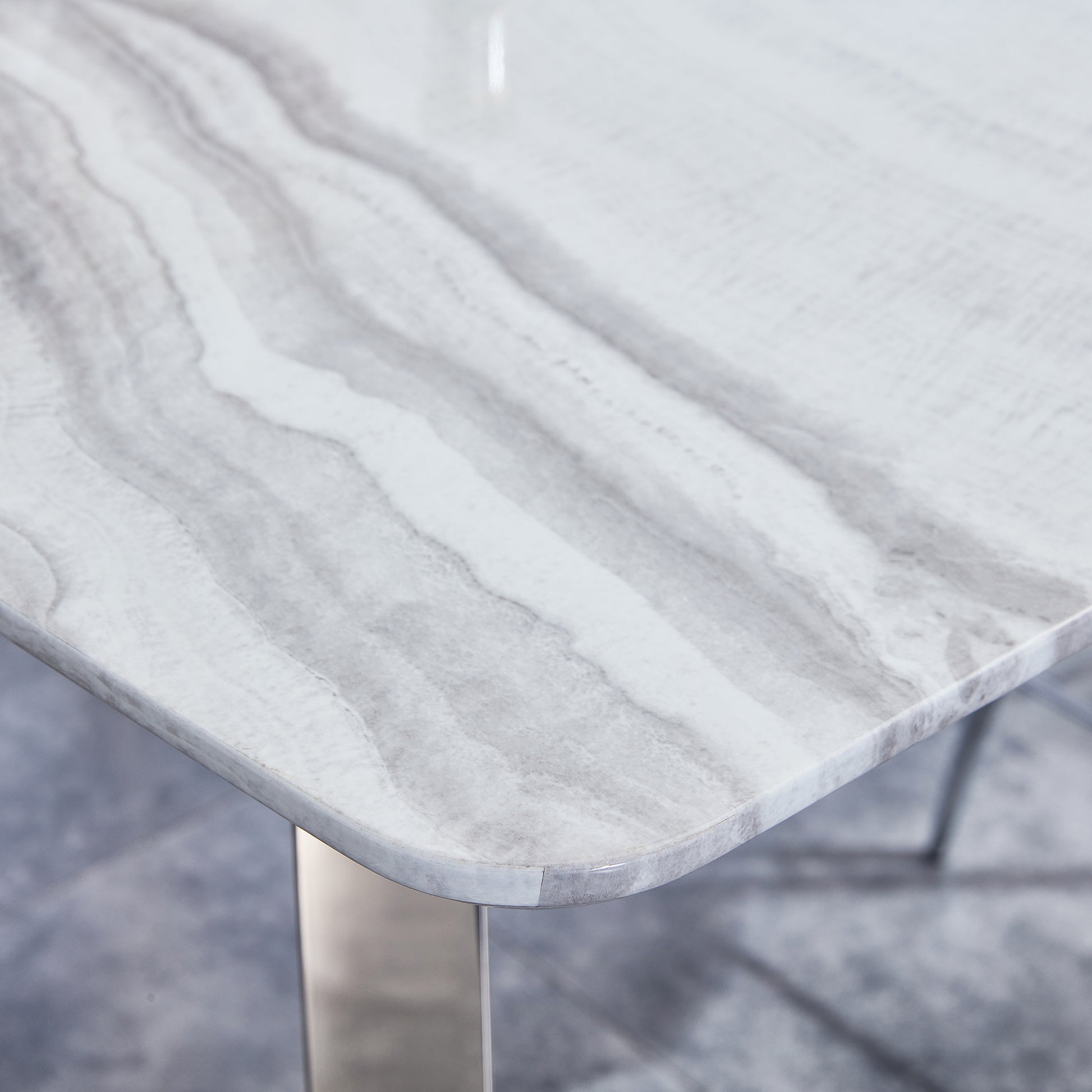 Modern Counter Height Rectangular Glass Dining Table with Silver Plated Legs_14