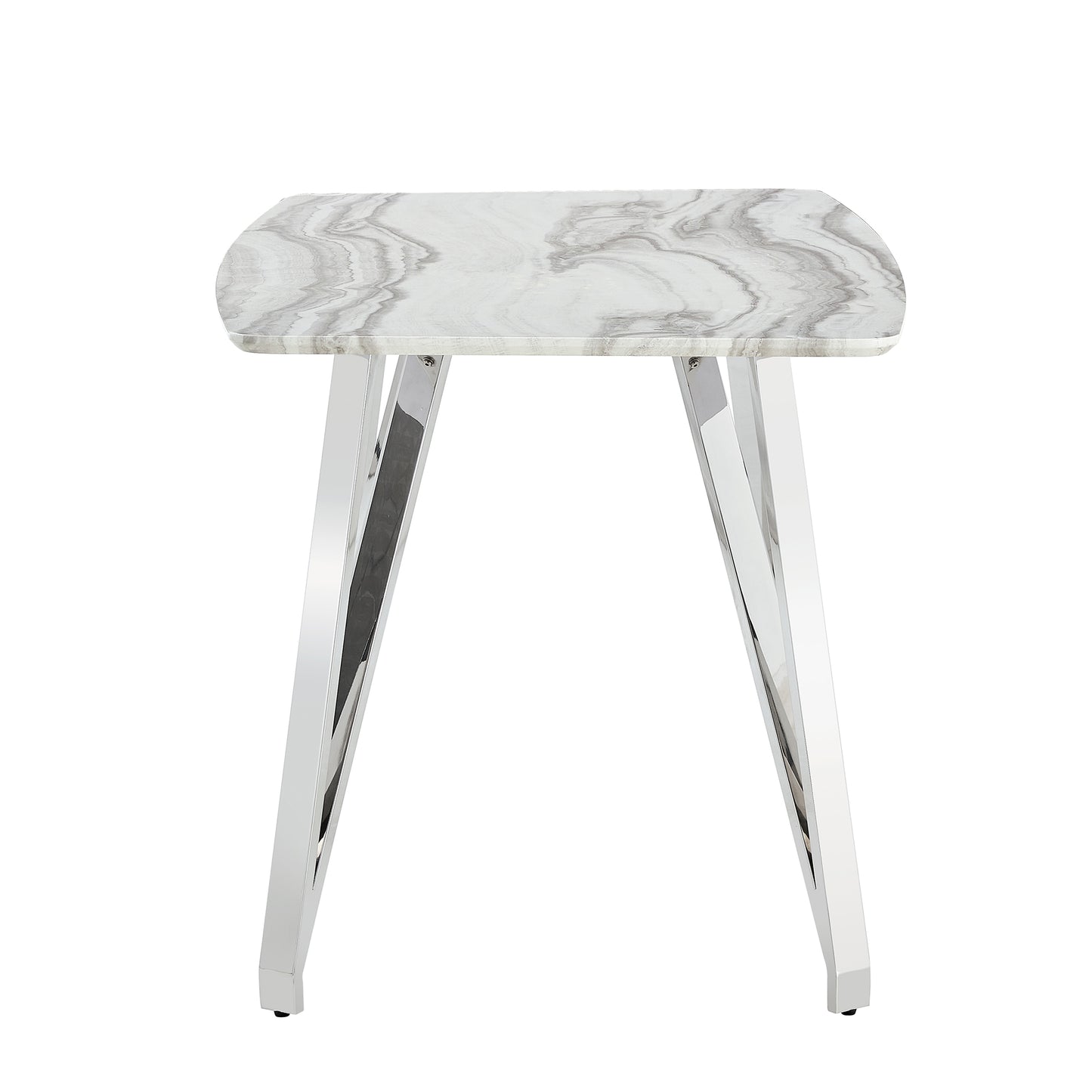 Modern Counter Height Rectangular Glass Dining Table with Silver Plated Legs_18