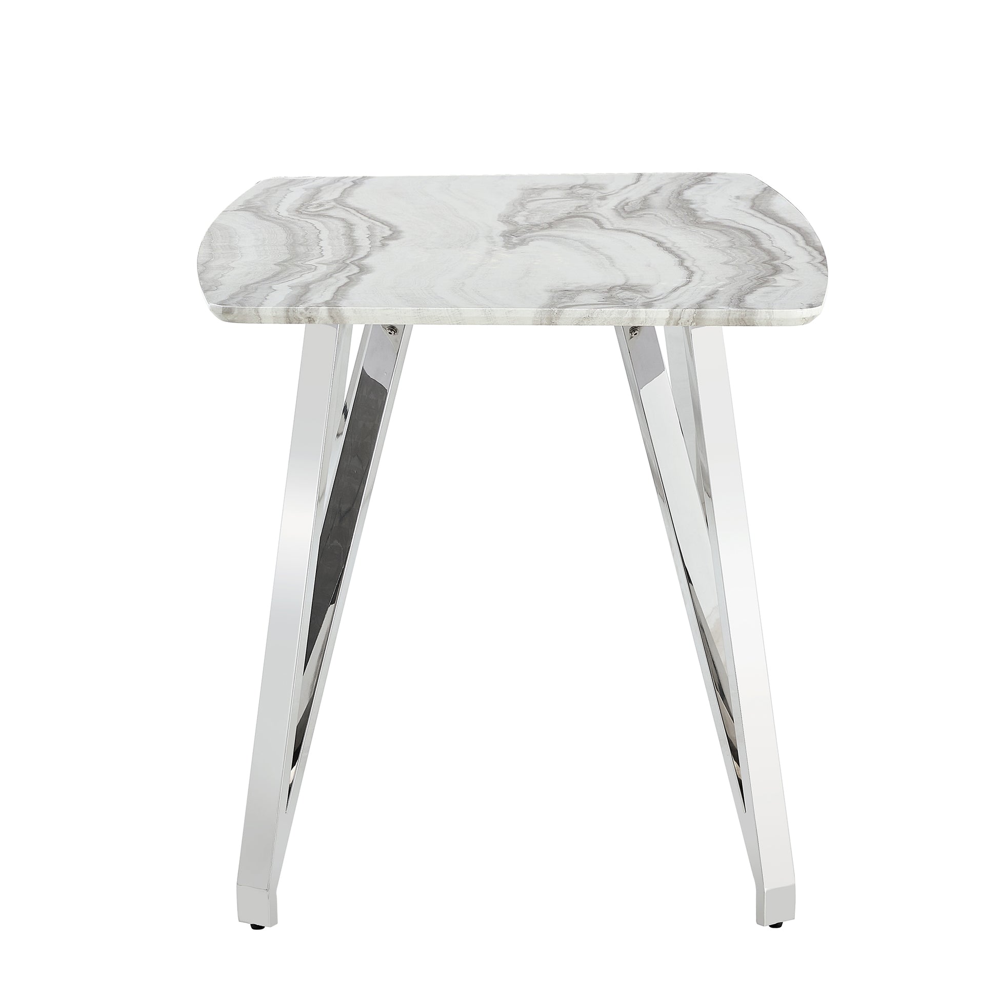 Modern Counter Height Rectangular Glass Dining Table with Silver Plated Legs_18