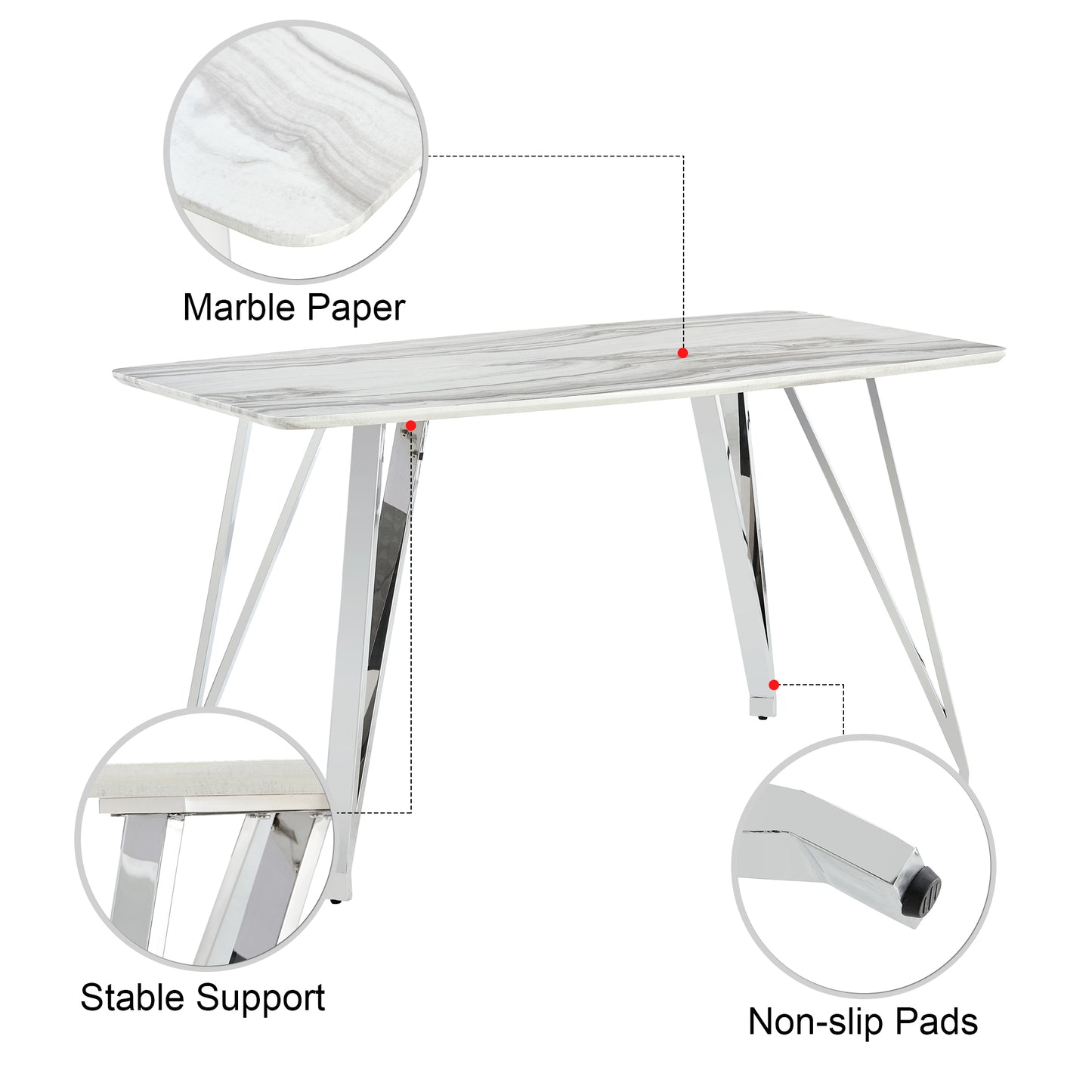 Modern Counter Height Rectangular Glass Dining Table with Silver Plated Legs_11