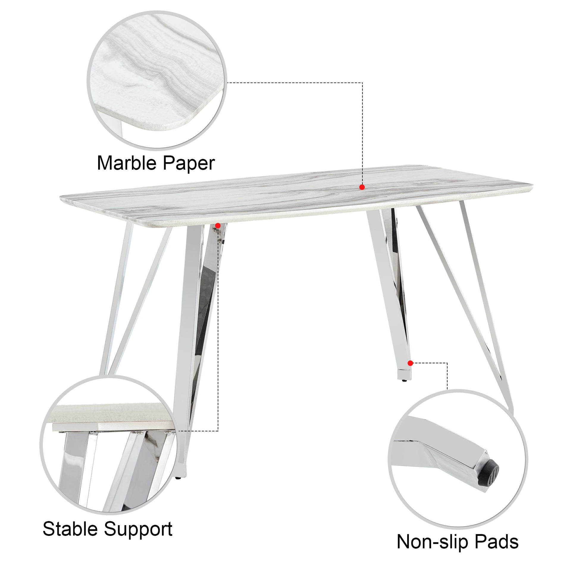 Modern Counter Height Rectangular Glass Dining Table with Silver Plated Legs_11