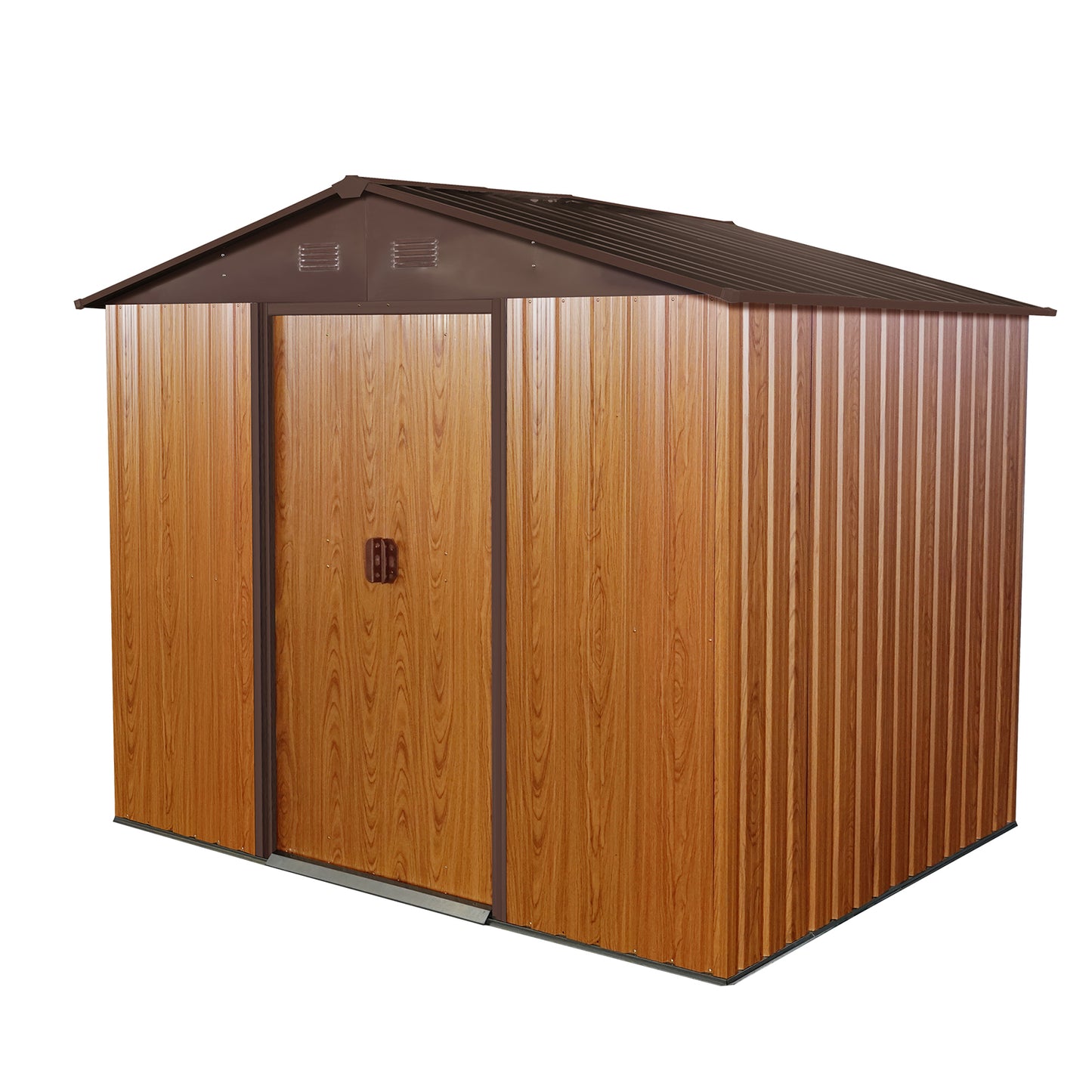 6ft x 8ft Outdoor Metal Storage Shed with Metal Floor Base and Ventilation- Coffee_8