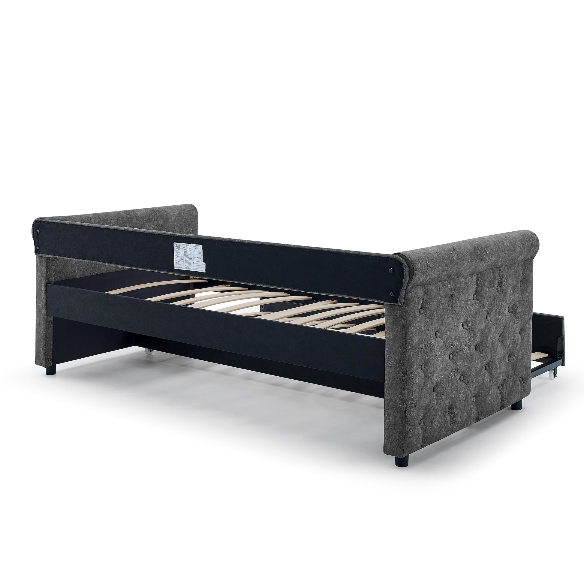 Elegant Full Size Linen Upholstered Daybed with Backrest and Armrests- Gray_5