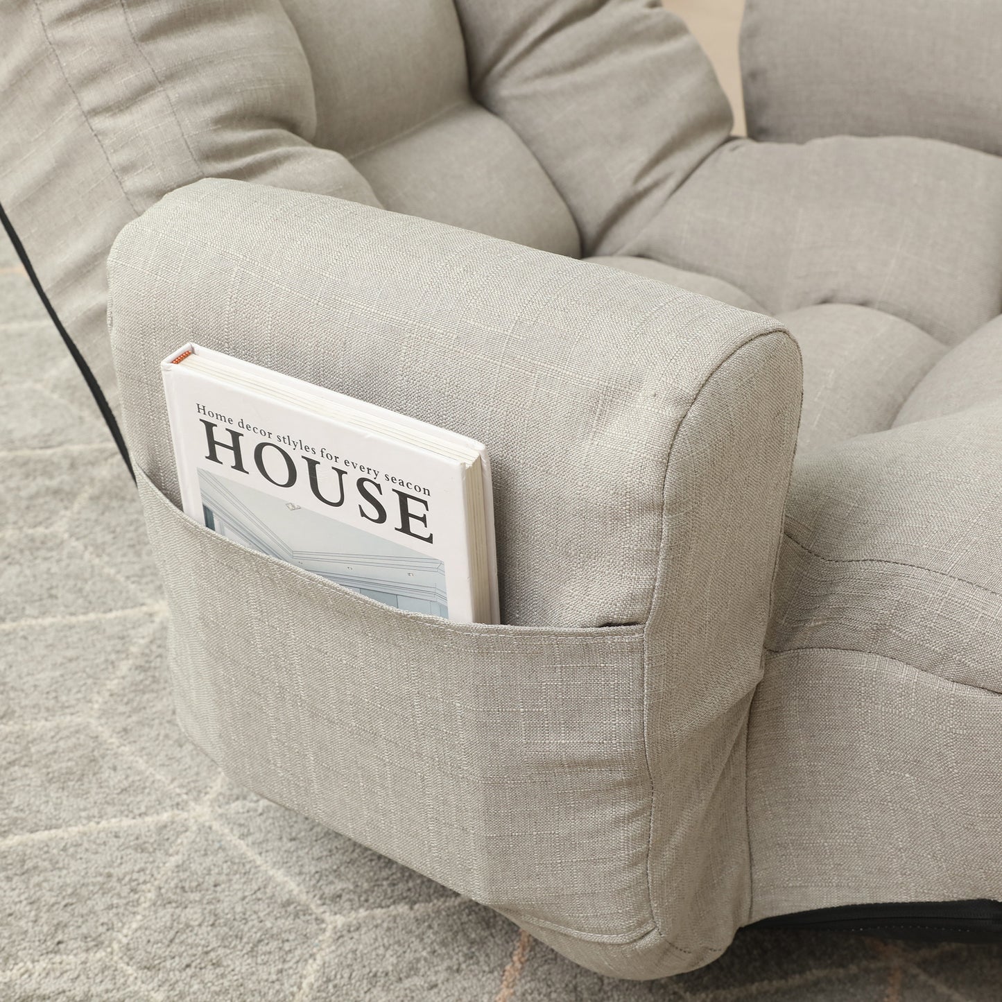Swivel Indoor Recliner Floor Chair with Adjustable Headrest, Footstool, and Side Pockets- Gray_5