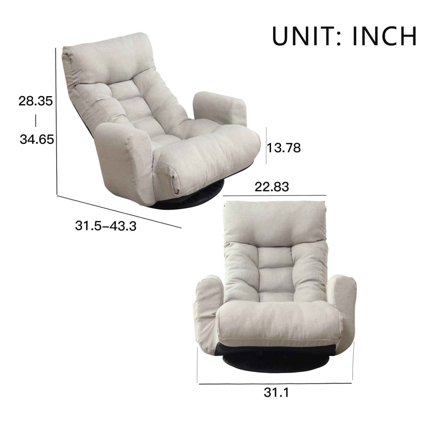 Swivel Indoor Recliner Floor Chair with Adjustable Headrest, Footstool, and Side Pockets- Gray_12