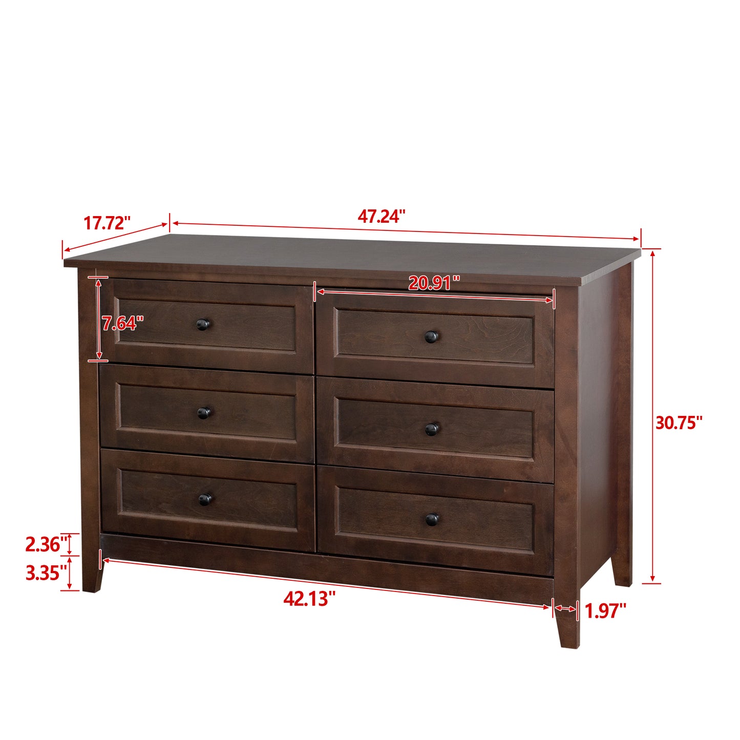 6 Drawers Wood Accent Stylish Dresser Chest and Storage Organizer in Auburn_7