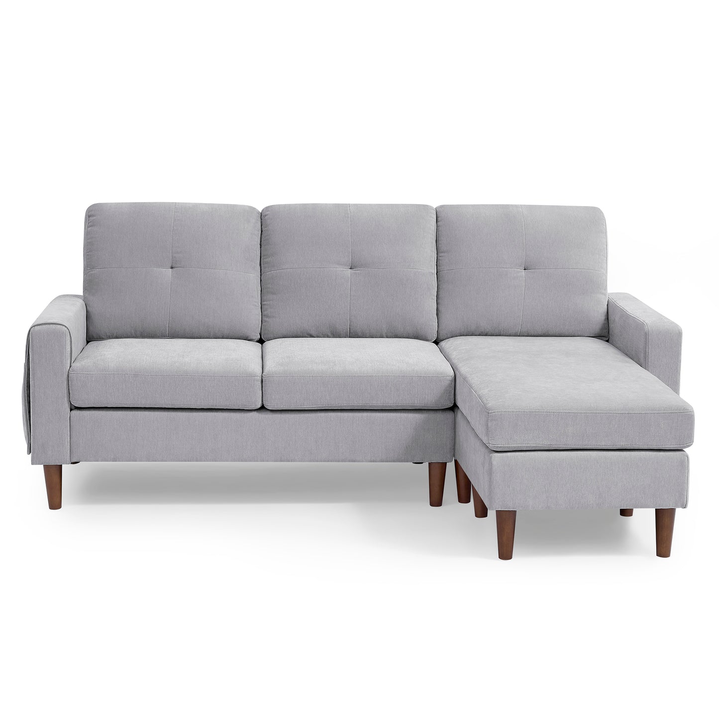 3 Seats L-shape Convertible Sectional Sofa with Removable Cushions and Pocket- Grey_9