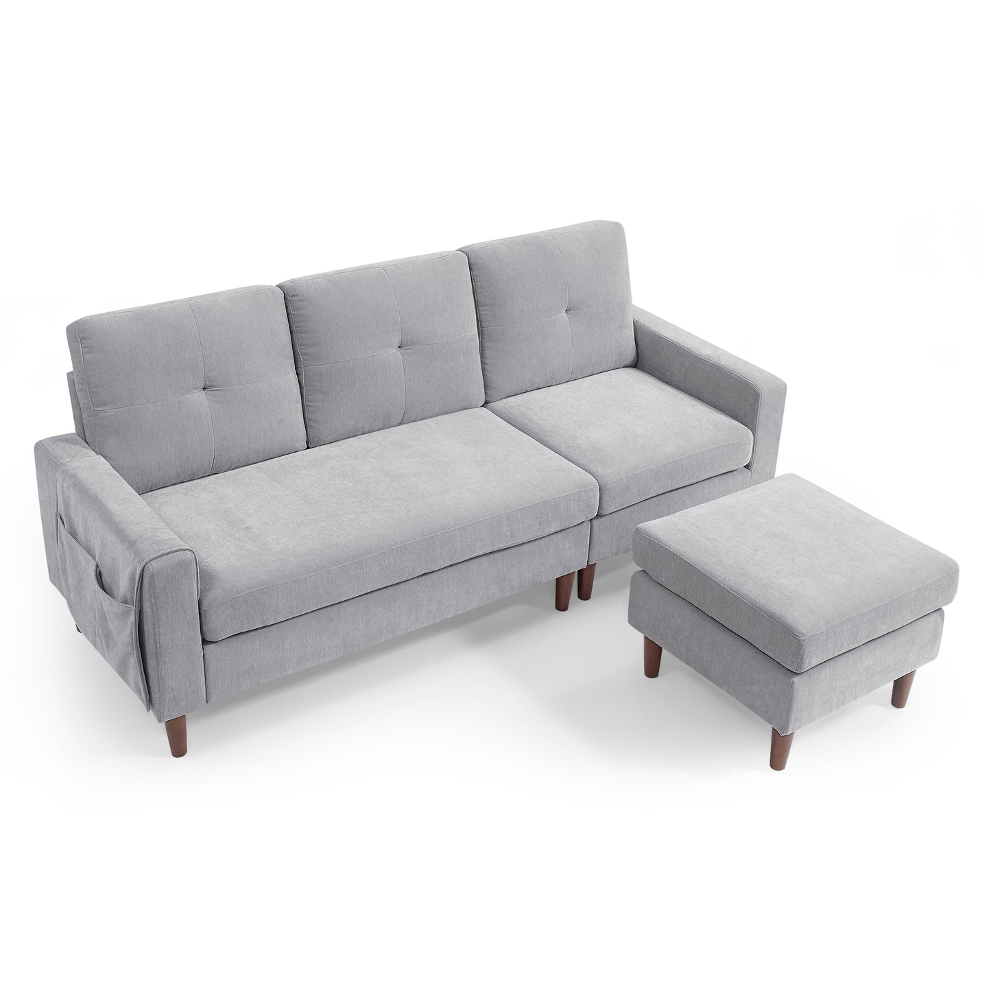 3 Seats L-shape Convertible Sectional Sofa with Removable Cushions and Pocket- Grey_7