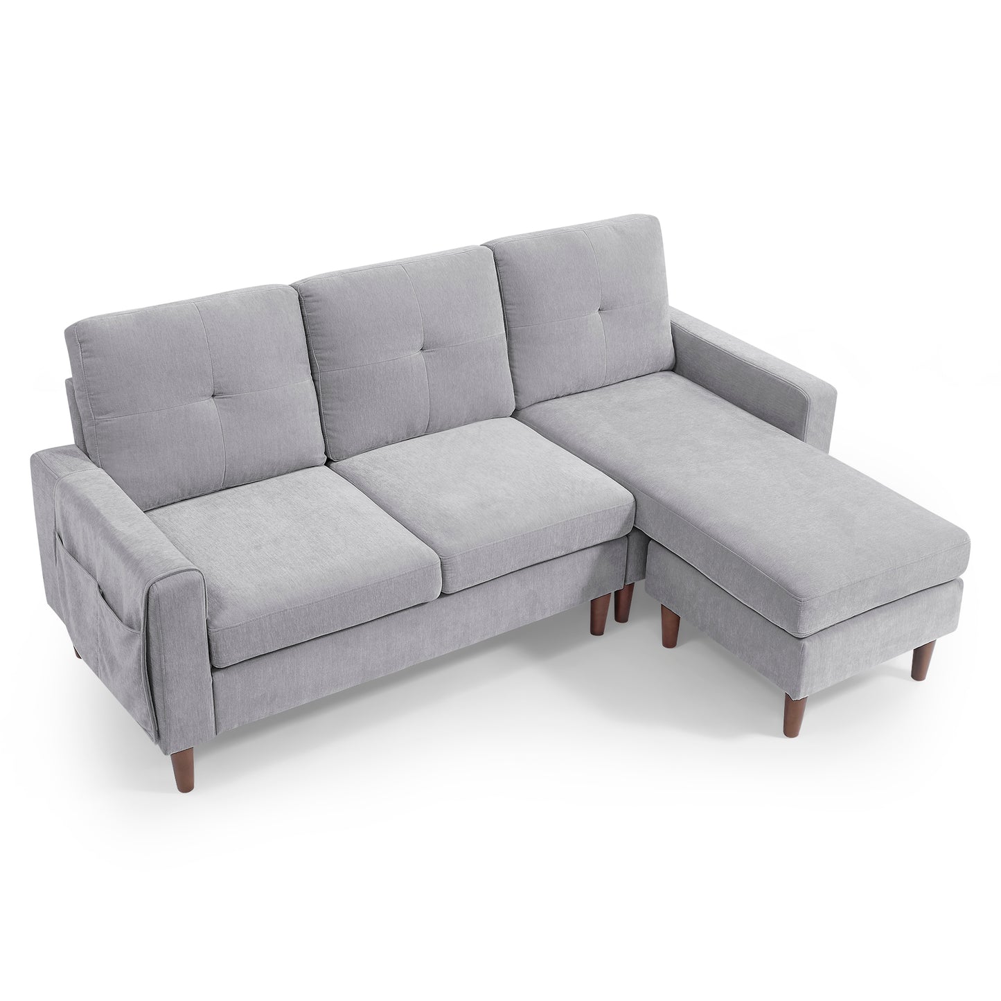 3 Seats L-shape Convertible Sectional Sofa with Removable Cushions and Pocket- Grey_6