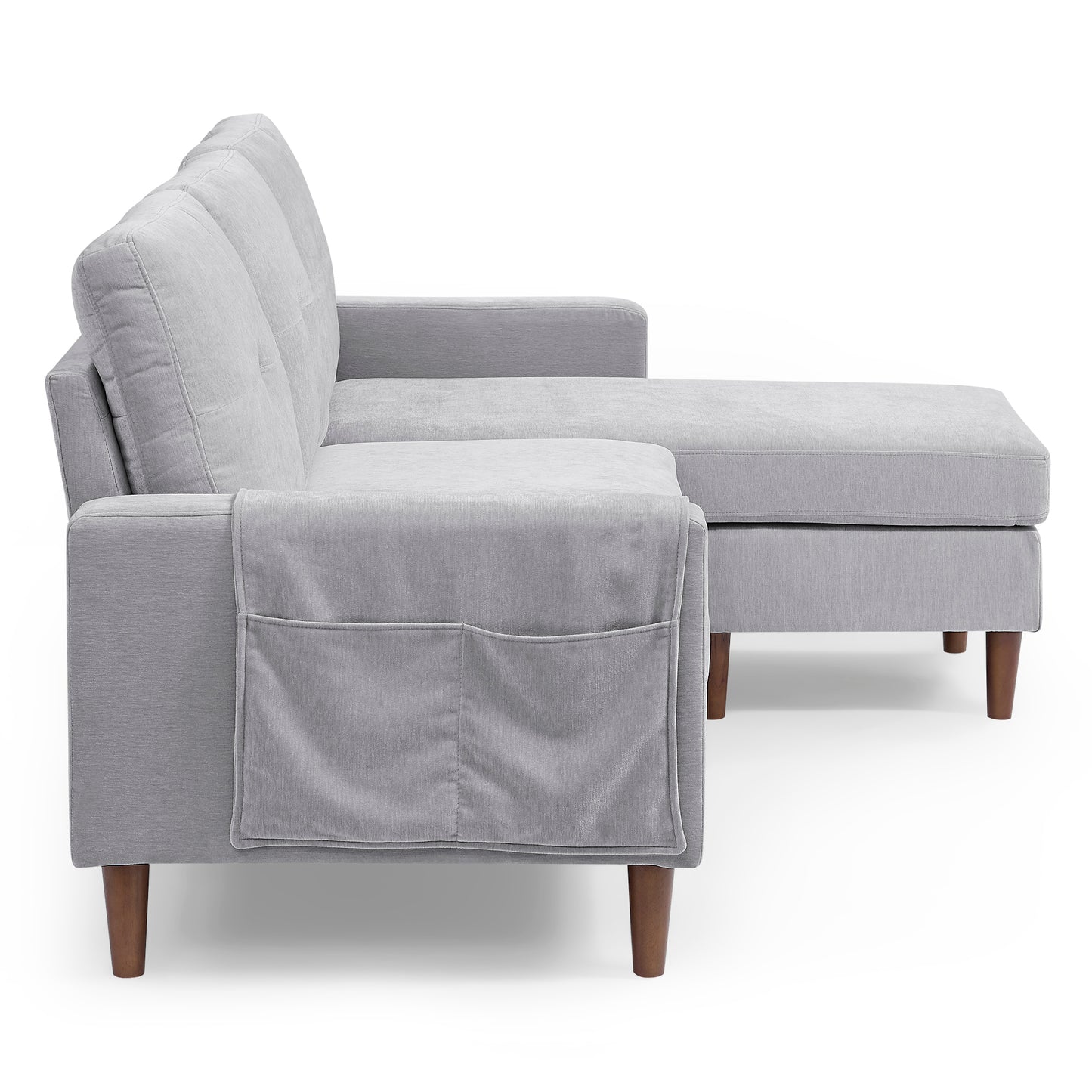 3 Seats L-shape Convertible Sectional Sofa with Removable Cushions and Pocket- Grey_11