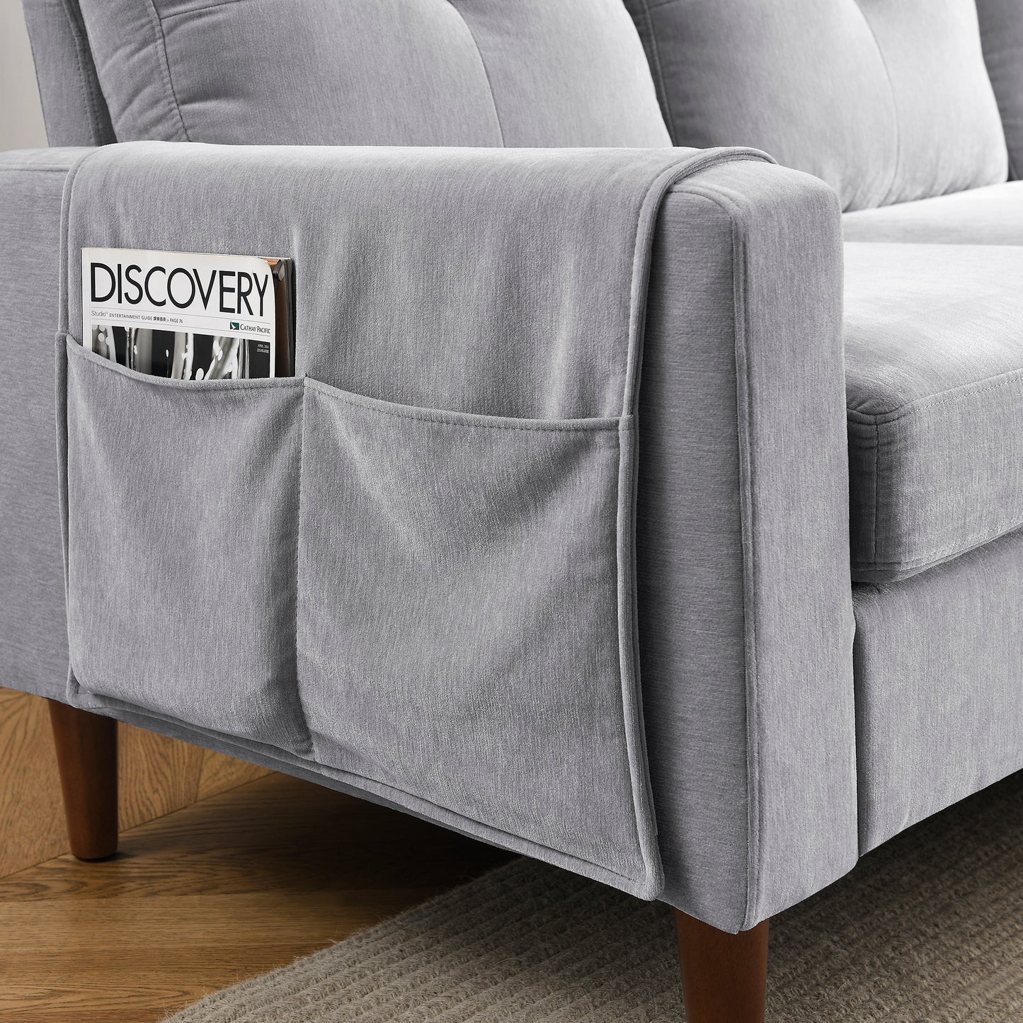 3 Seats L-shape Convertible Sectional Sofa with Removable Cushions and Pocket- Grey_14