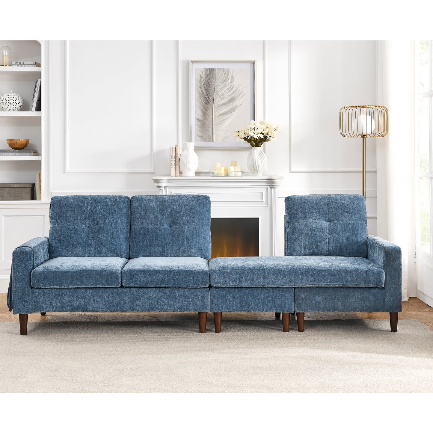 3 Seats L-shape Convertible Sectional Sofa with Removable Cushions and Pocket- Navy_5