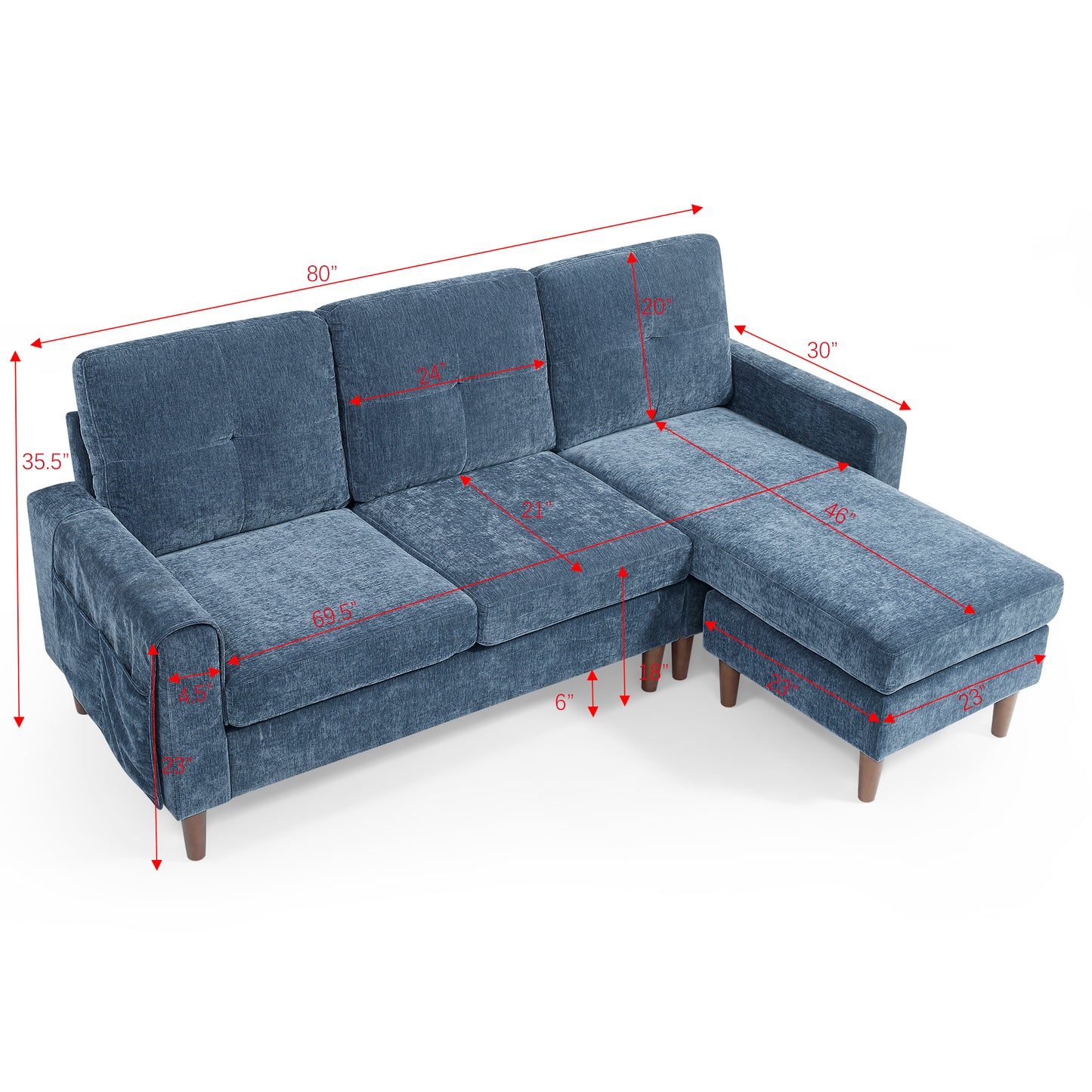 3 Seats L-shape Convertible Sectional Sofa with Removable Cushions and Pocket- Navy_17