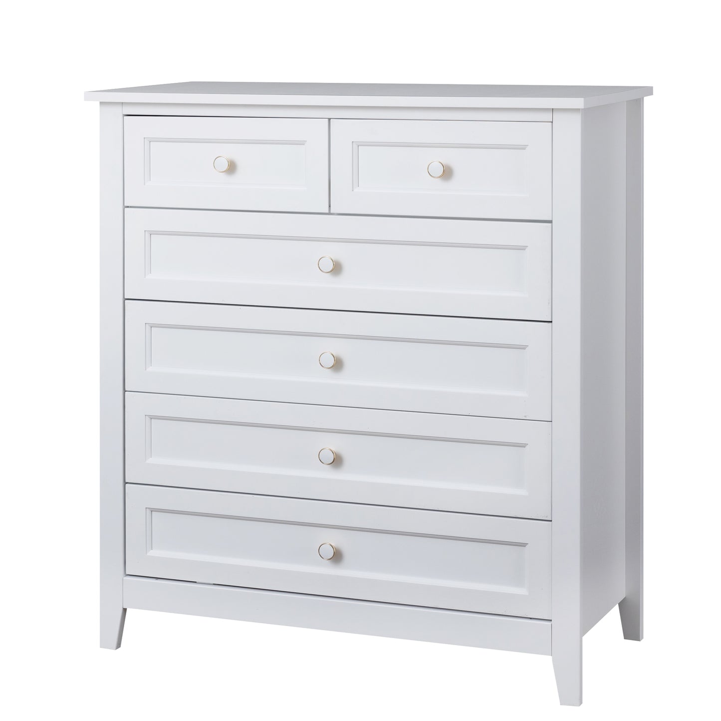 2 Small+4 Large Drawers Solid Wood Free Standing Dresser for Bedroom- White_8