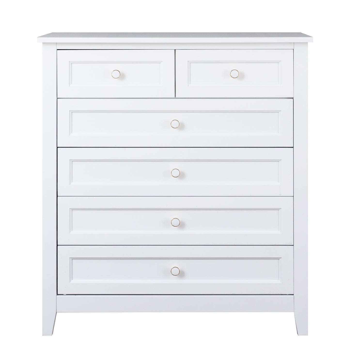 2 Small+4 Large Drawers Solid Wood Free Standing Dresser for Bedroom- White_7