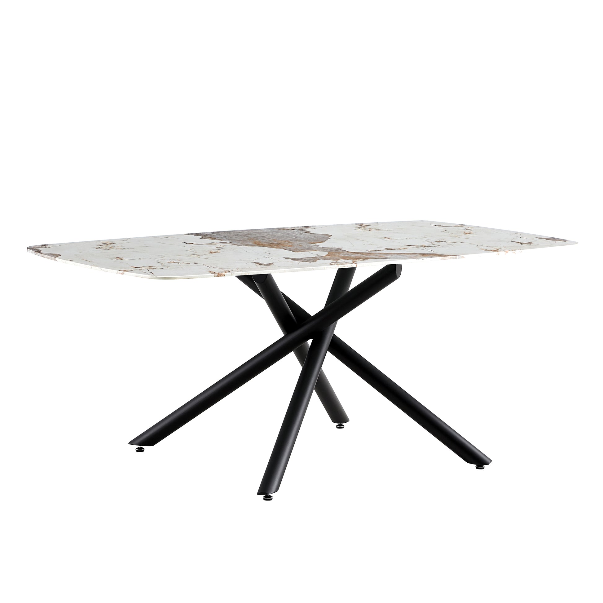 6-8 Seater Modern Kitchen Dining Table Rectangular Marble Glass Table Top with Metal Legs_10