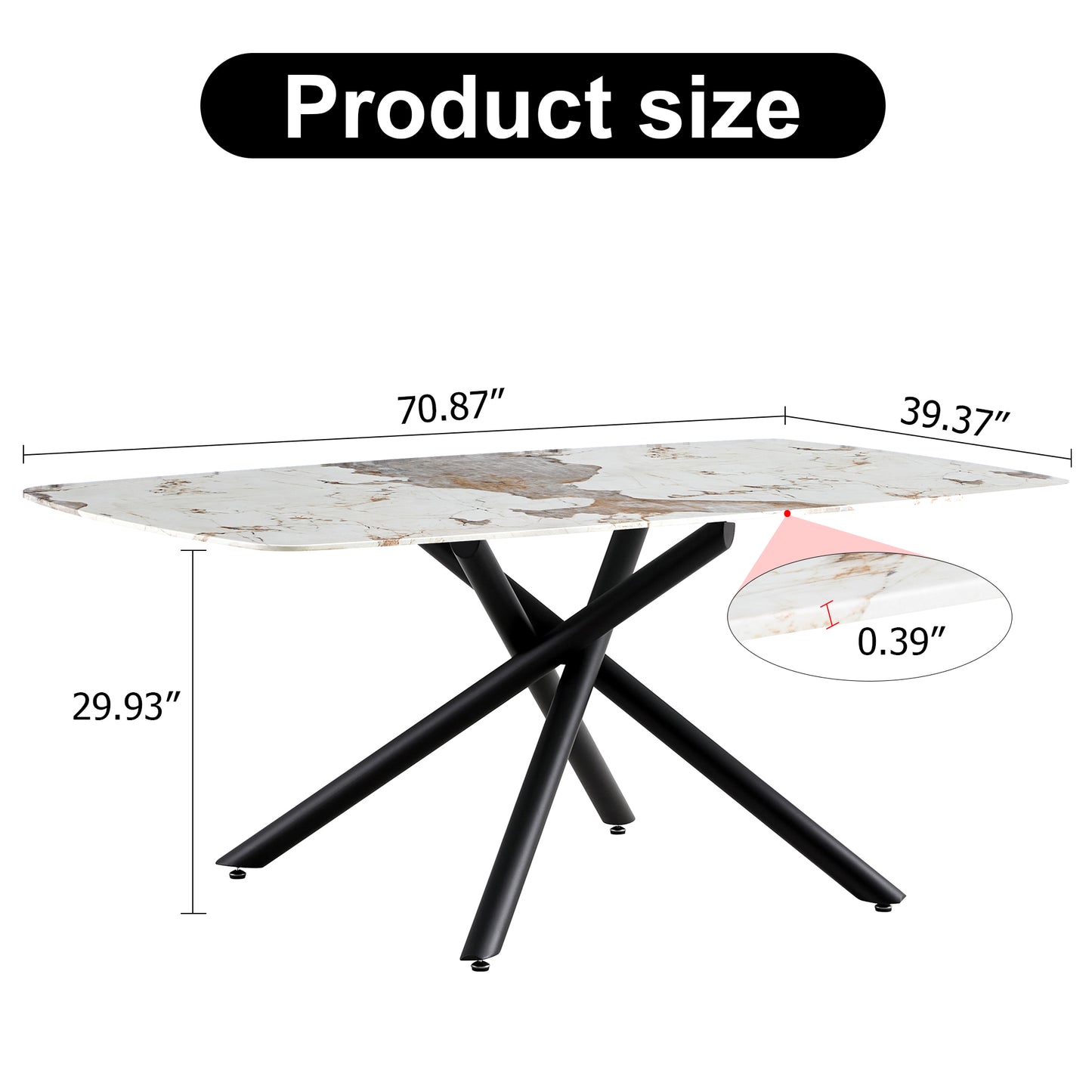 6-8 Seater Modern Kitchen Dining Table Rectangular Marble Glass Table Top with Metal Legs_25