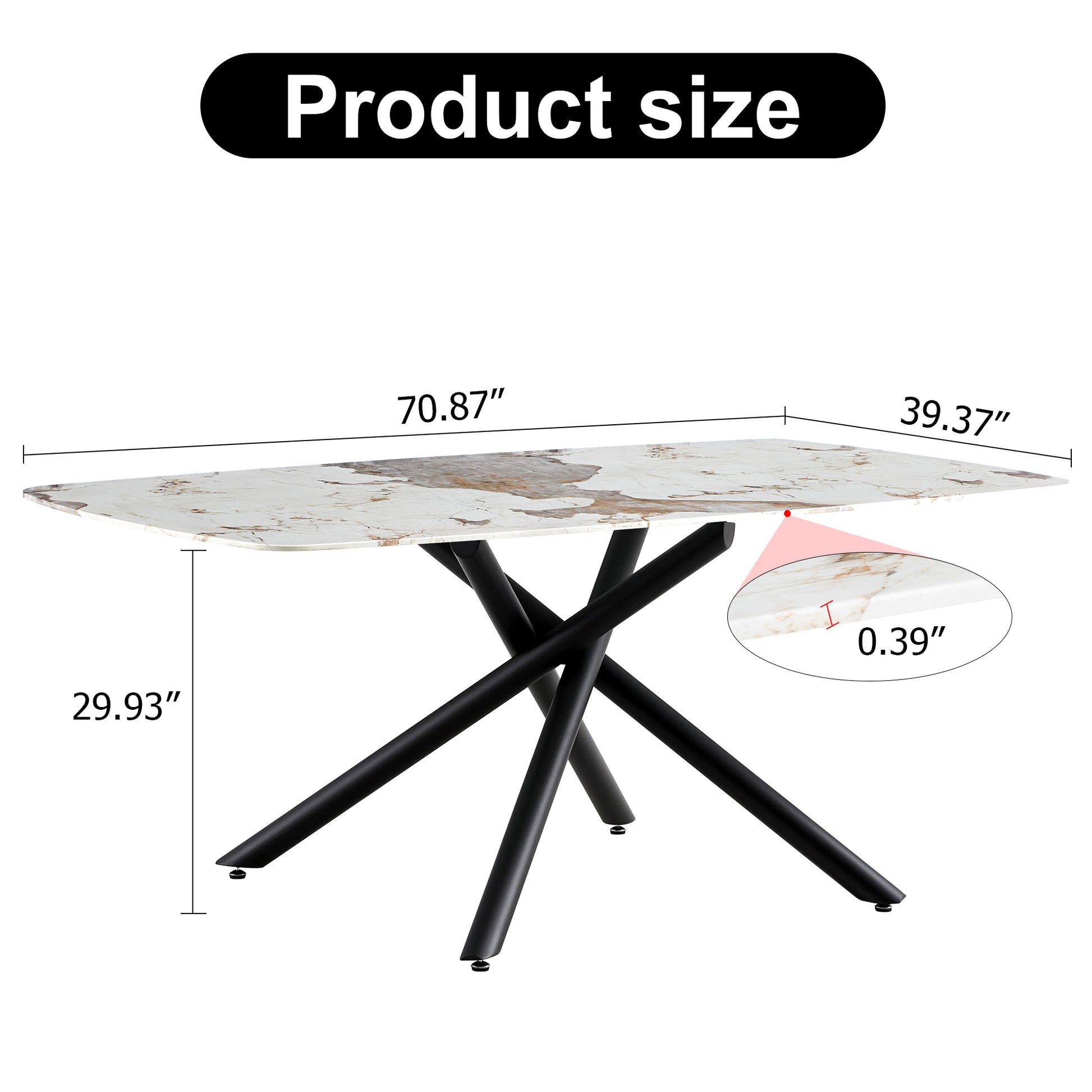 6-8 Seater Modern Kitchen Dining Table Rectangular Marble Glass Table Top with Metal Legs_25