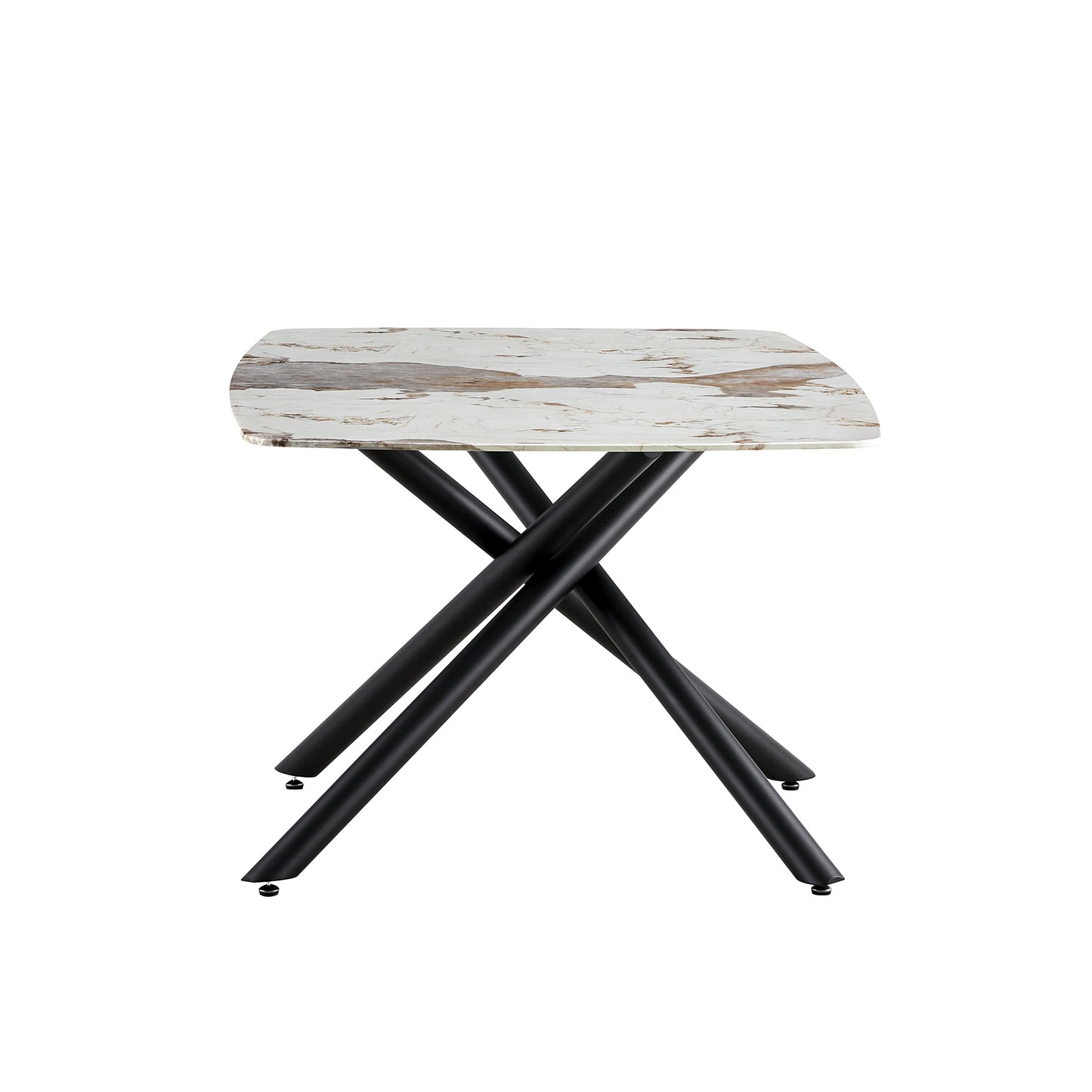 6-8 Seater Modern Kitchen Dining Table Rectangular Marble Glass Table Top with Metal Legs_8