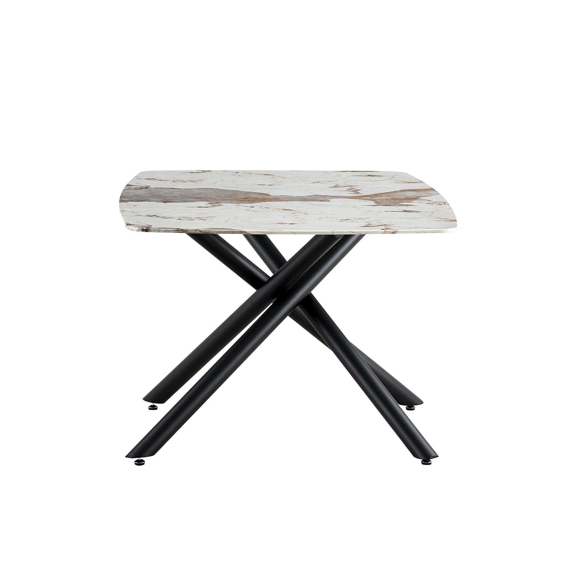 6-8 Seater Modern Kitchen Dining Table Rectangular Marble Glass Table Top with Metal Legs_8