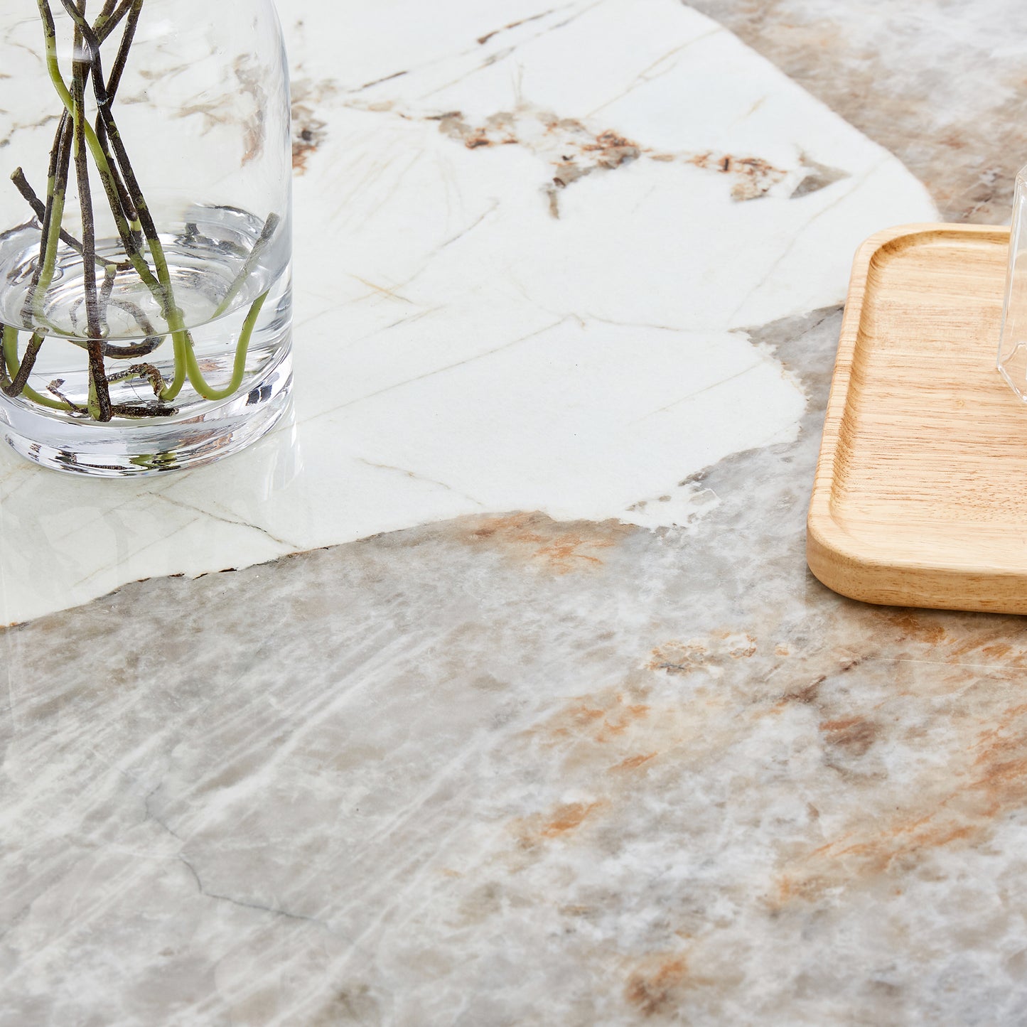 6-8 Seater Modern Kitchen Dining Table Rectangular Marble Glass Table Top with Metal Legs_19
