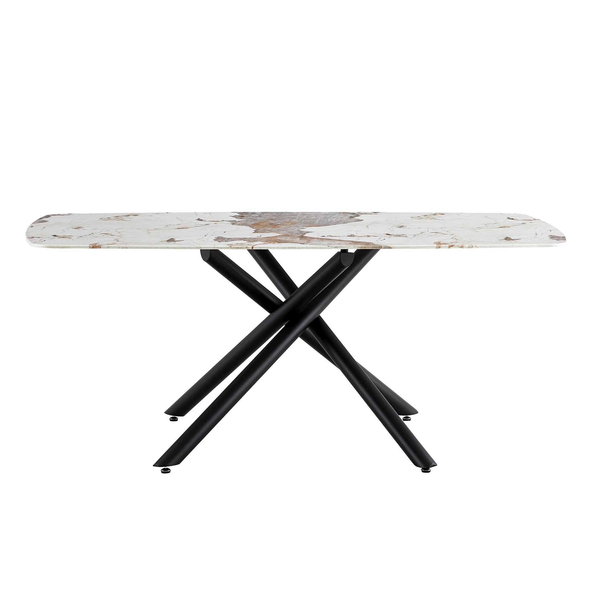 6-8 Seater Modern Kitchen Dining Table Rectangular Marble Glass Table Top with Metal Legs_9