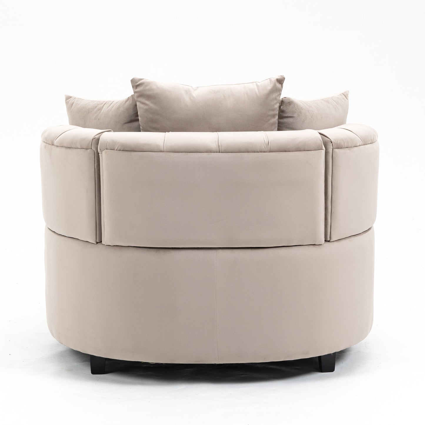 Tufted Upholstered Classical Living Room Barrel Accent Chair with Pillows- Khaki_6