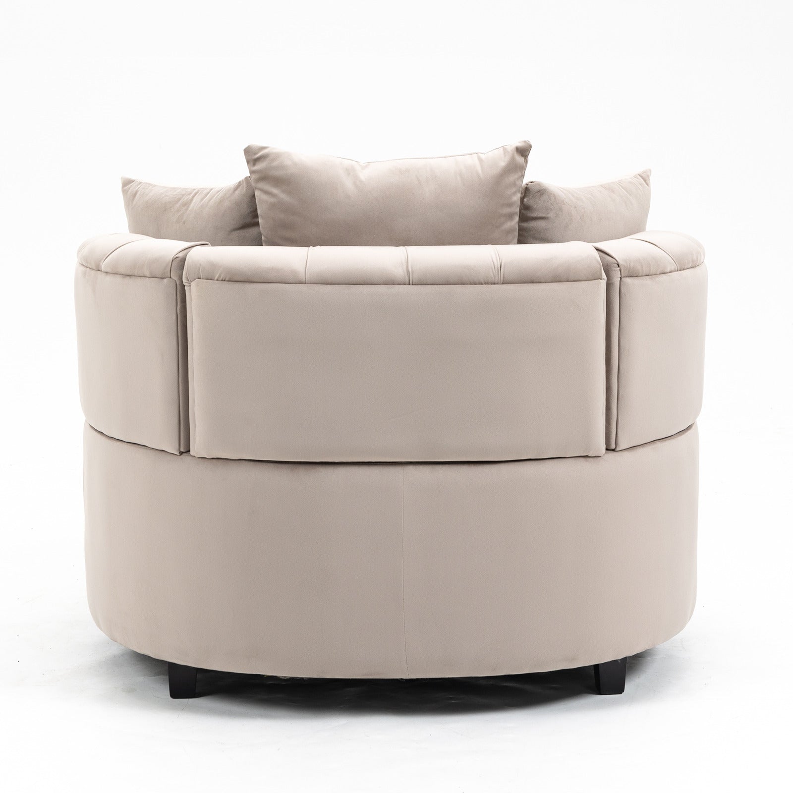 Tufted Upholstered Classical Living Room Barrel Accent Chair with Pillows- Khaki_6