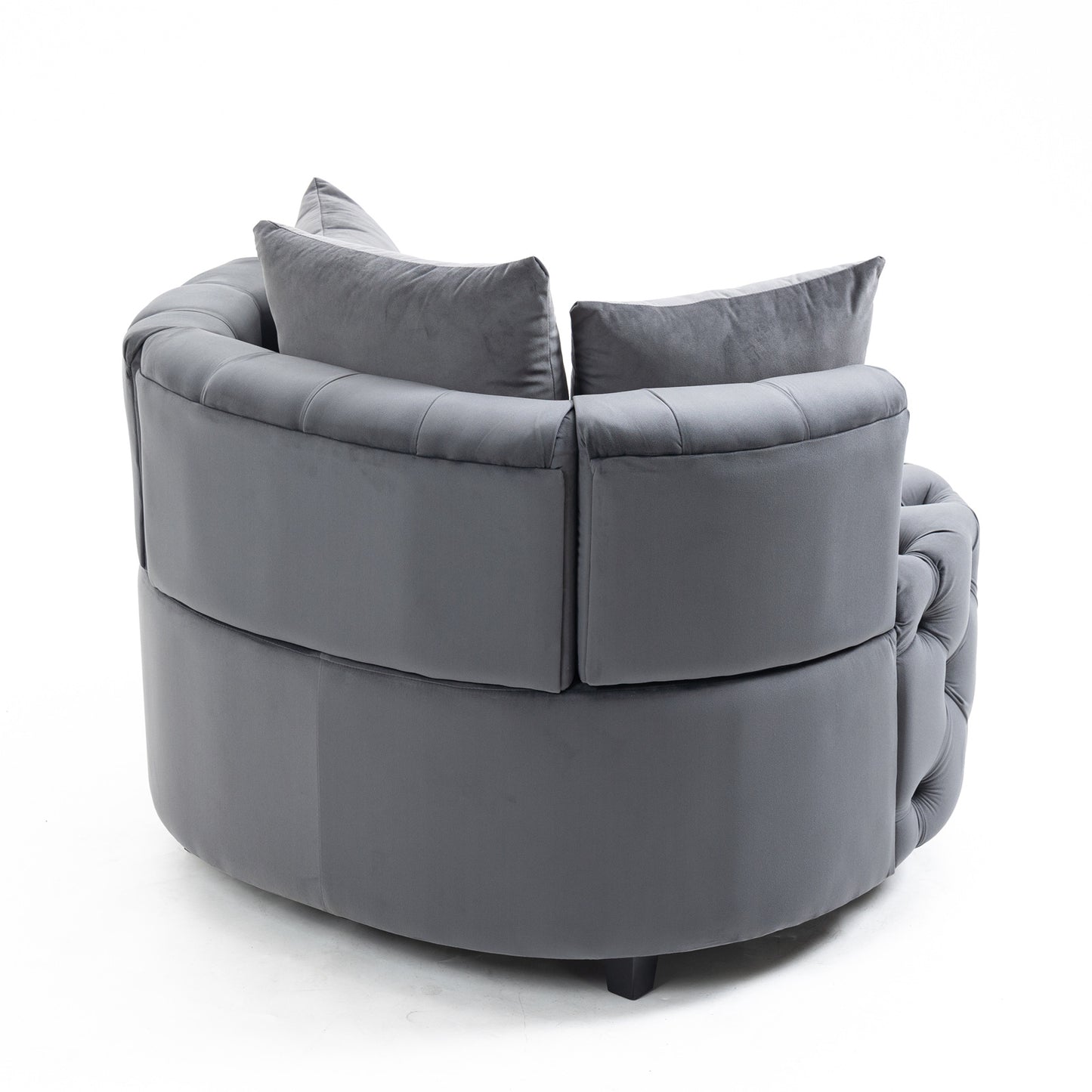 Tufted Upholstered Classical Living Room Barrel Accent Chair with Pillows- Grey_5