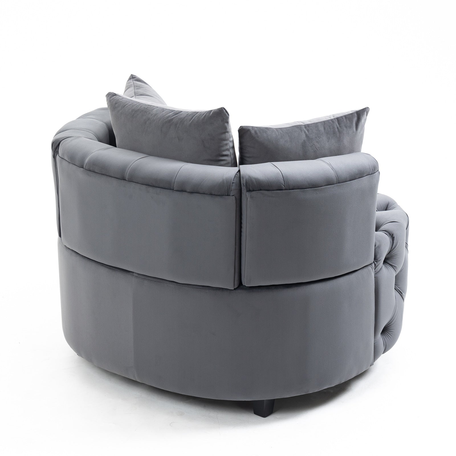 Tufted Upholstered Classical Living Room Barrel Accent Chair with Pillows- Grey_5
