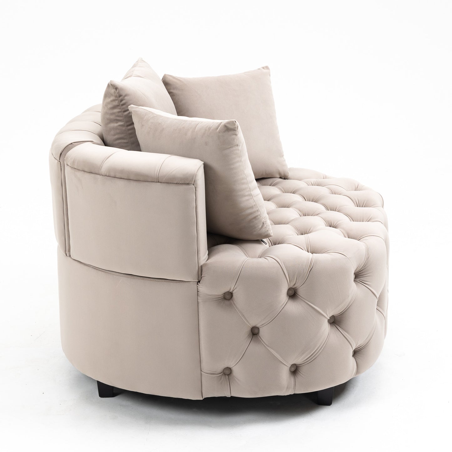 Tufted Upholstered Classical Living Room Barrel Accent Chair with Pillows- Khaki_4