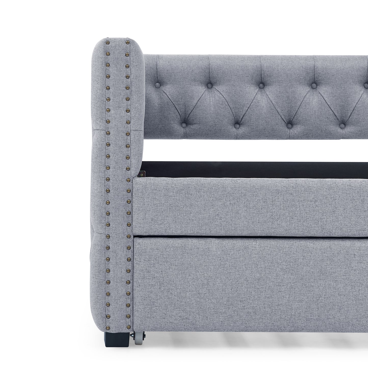 Twin Upholstered Daybed with Trundle Tufted Button Sofa Bed in Grey_11