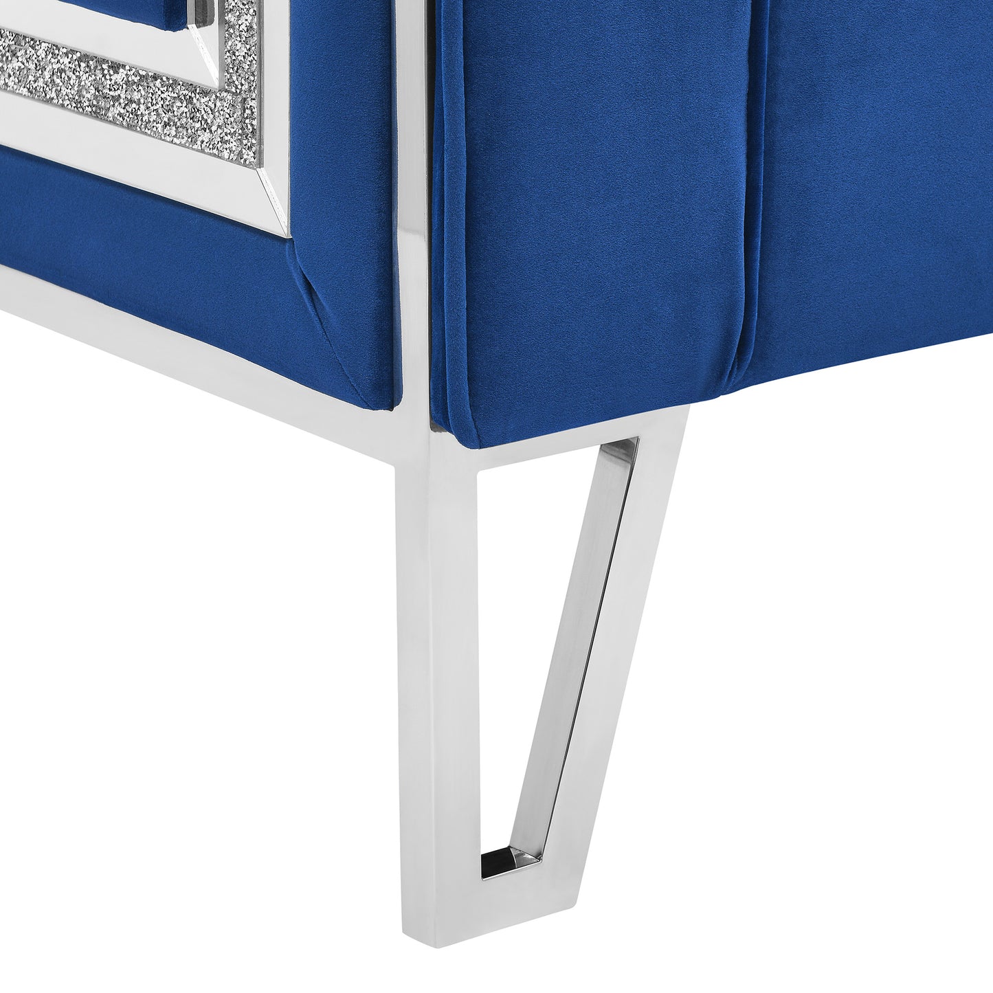 Sofa Chair with Mirrored Side Trim with Faux Diamonds and Stainless Steel Legs- Blue_8