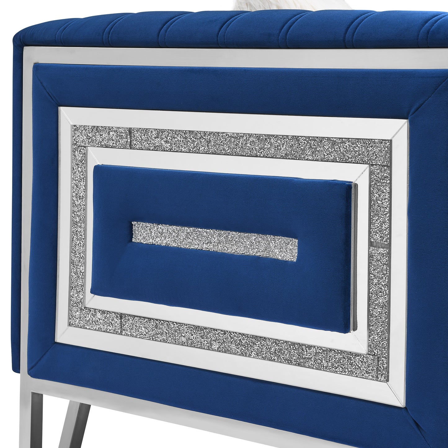 Sofa Chair with Mirrored Side Trim with Faux Diamonds and Stainless Steel Legs- Blue_6