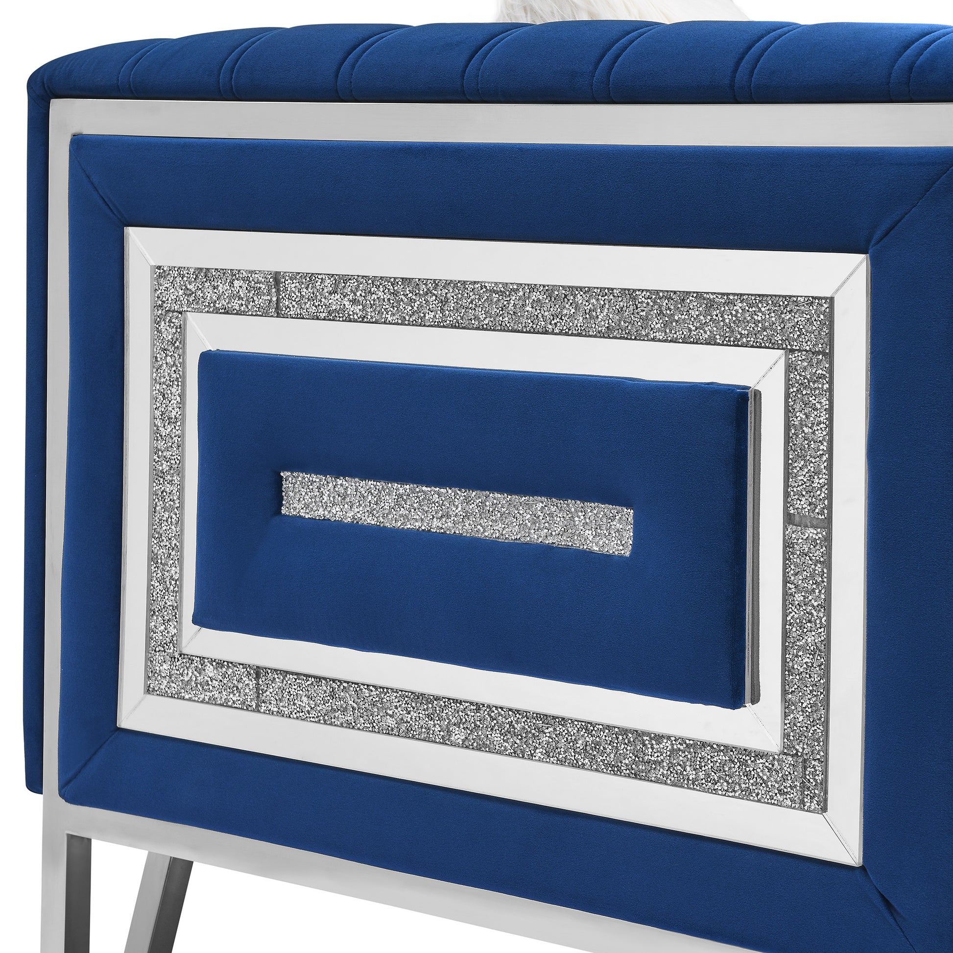 Sofa Chair with Mirrored Side Trim with Faux Diamonds and Stainless Steel Legs- Blue_6
