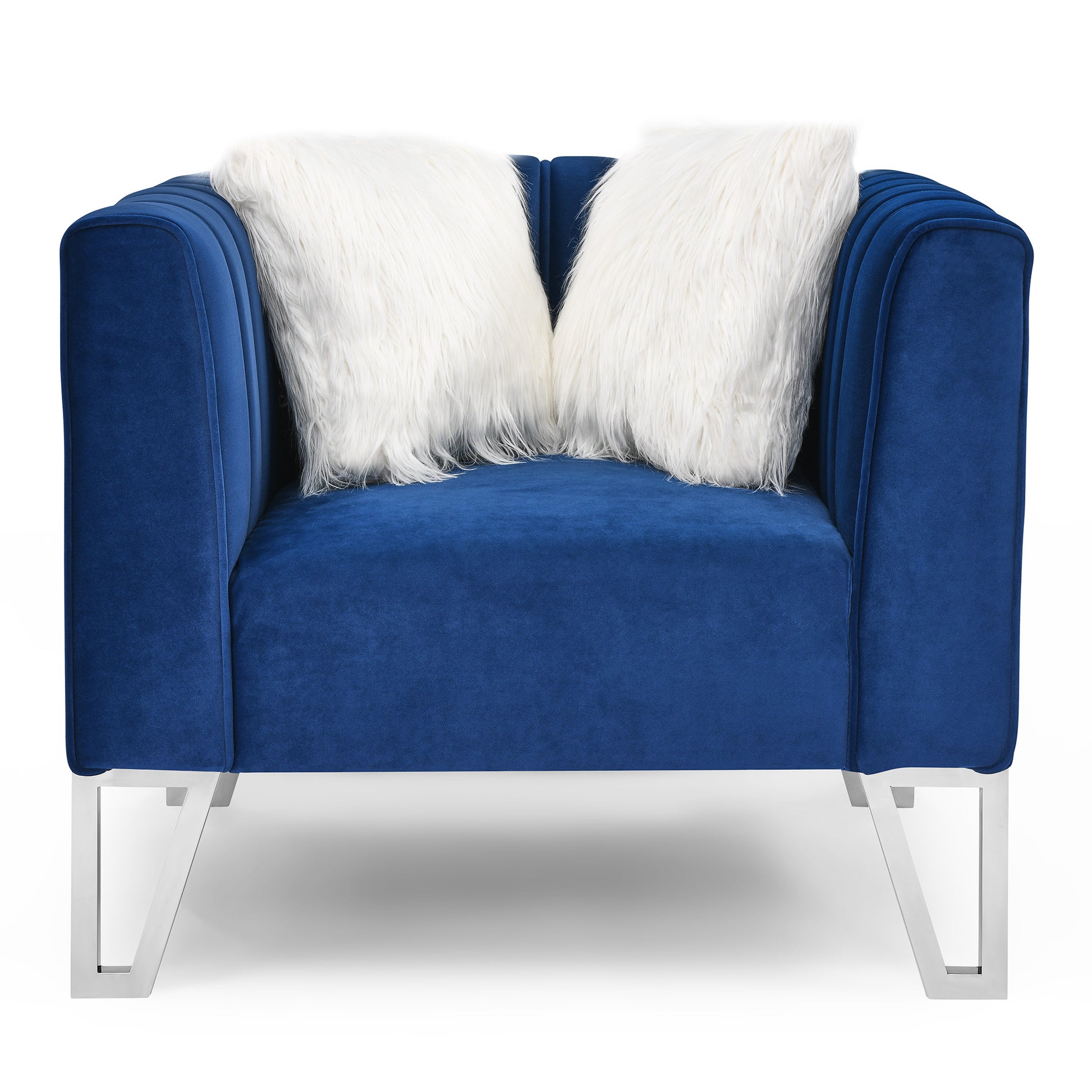 Sofa Chair with Mirrored Side Trim with Faux Diamonds and Stainless Steel Legs- Blue_5