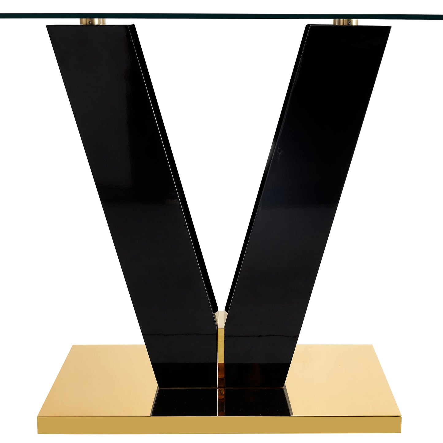 6-8 Seater Modern Minimalist 0.4" Tempered Glass Tabletop and V-Shaped Slab Legs_9