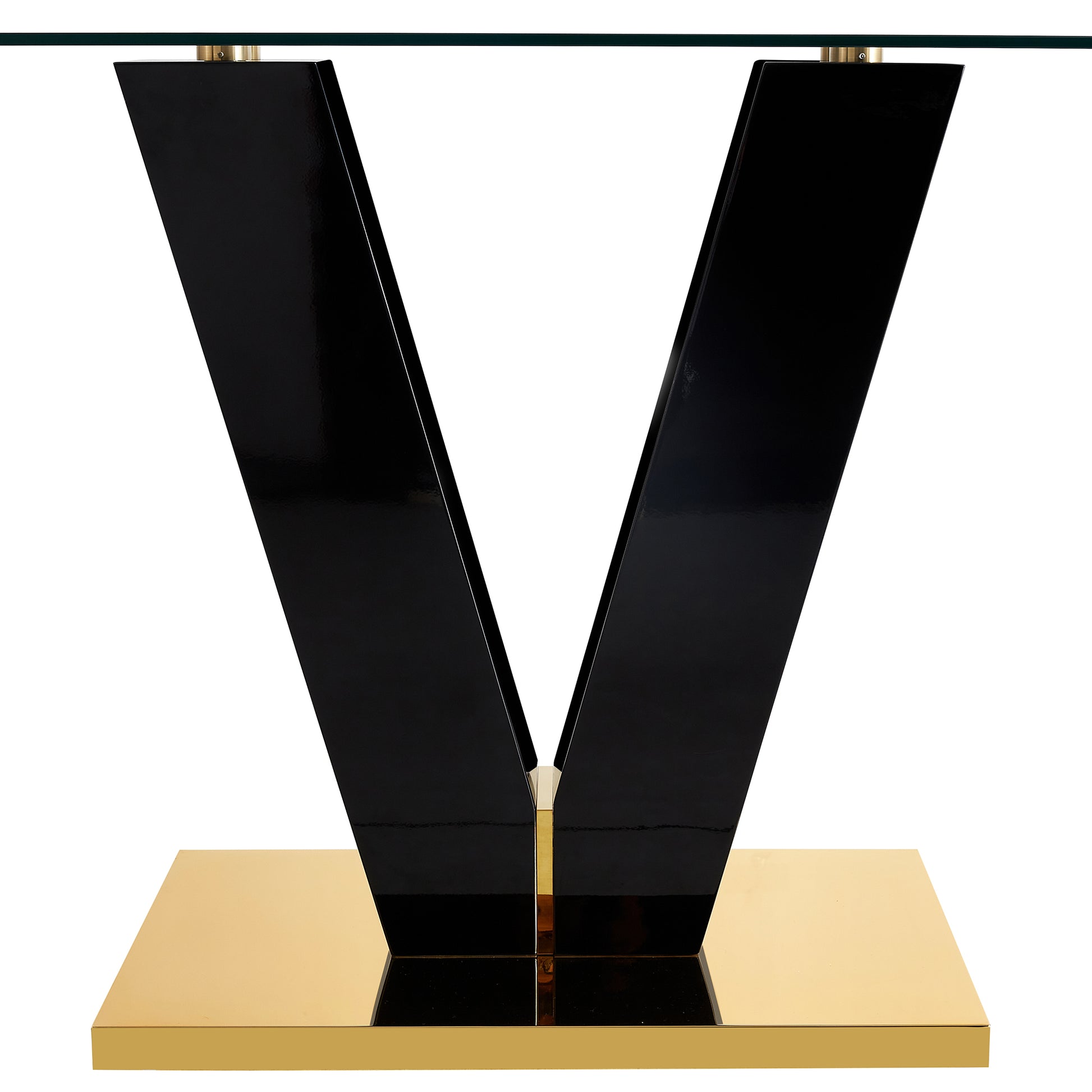 6-8 Seater Modern Minimalist 0.4" Tempered Glass Tabletop and V-Shaped Slab Legs_9