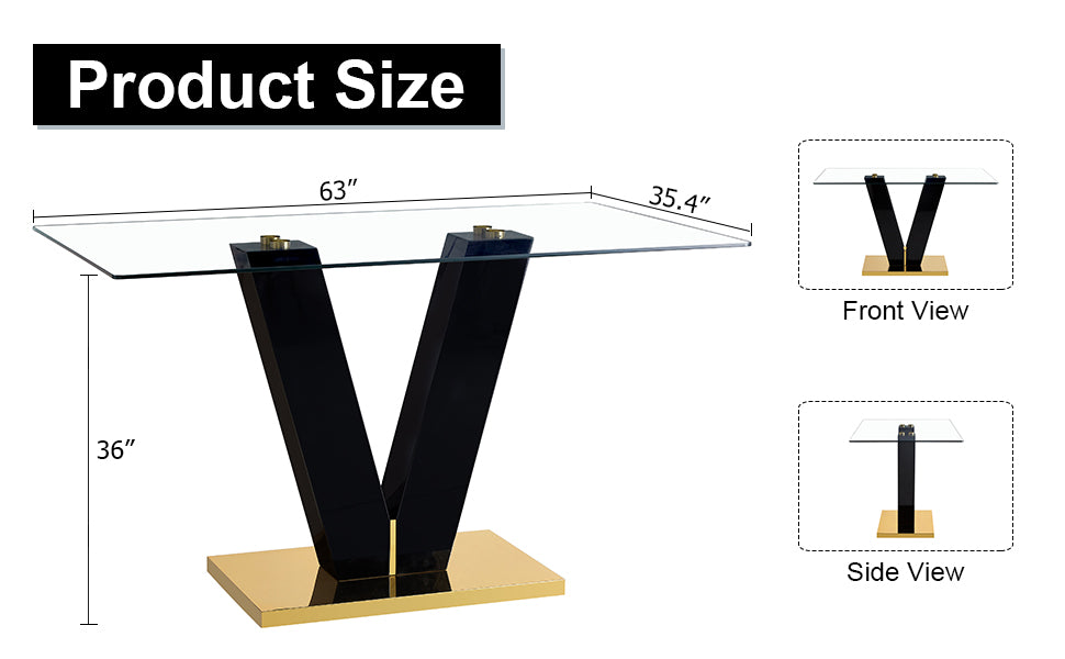 6-8 Seater Modern Minimalist 0.4" Tempered Glass Tabletop and V-Shaped Slab Legs_16