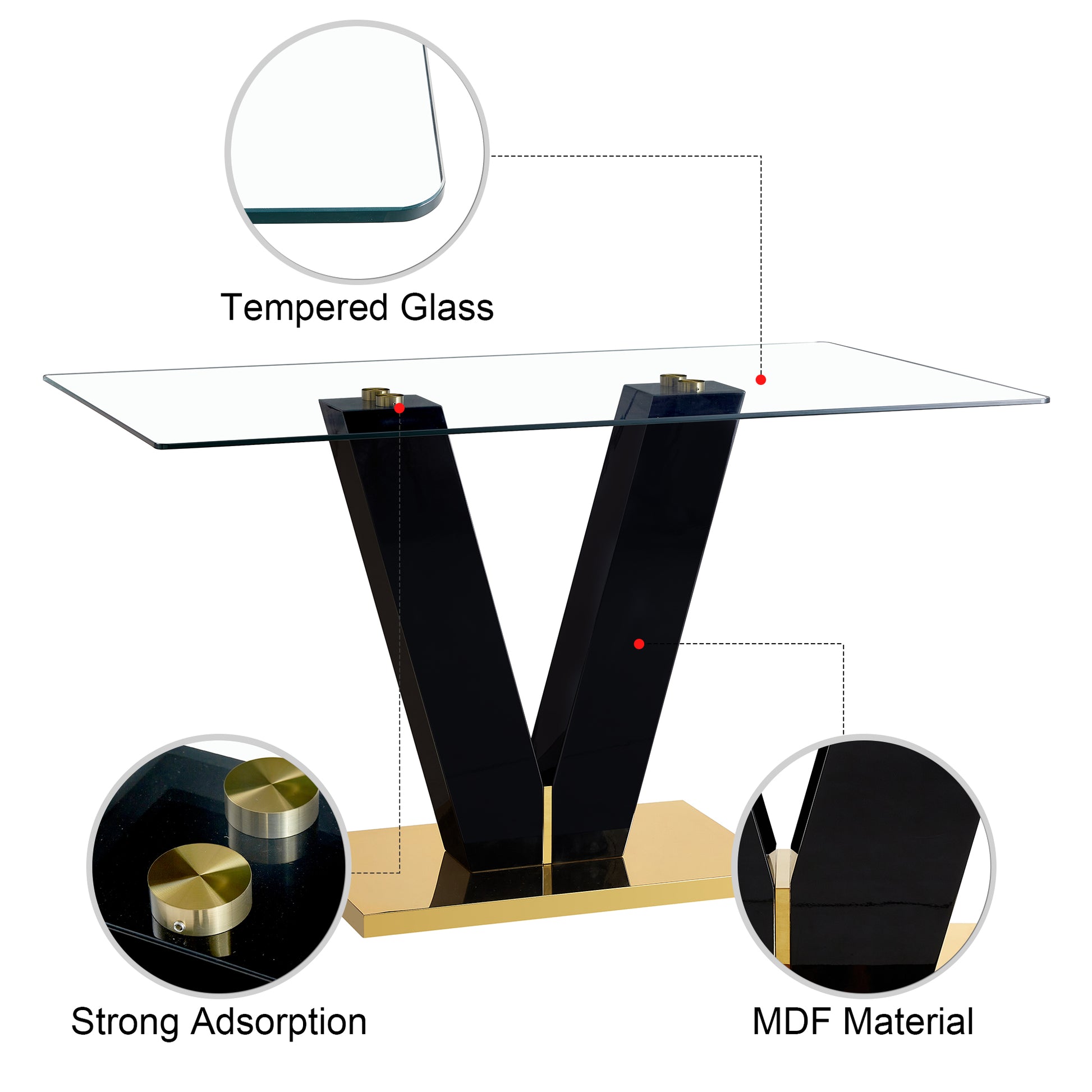 6-8 Seater Modern Minimalist 0.4" Tempered Glass Tabletop and V-Shaped Slab Legs_15