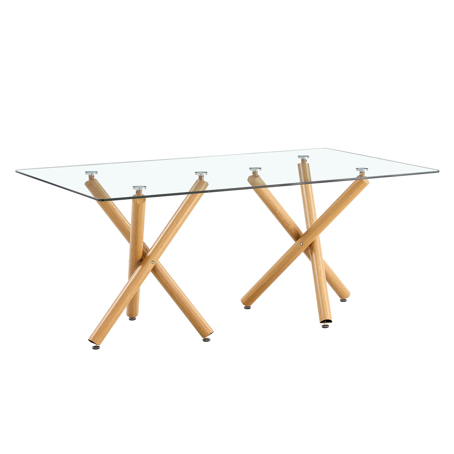 6-8 Seater Modern Kitchen Dining Table Rectangular Transparent Table Top with Wooden Metal Leg_20