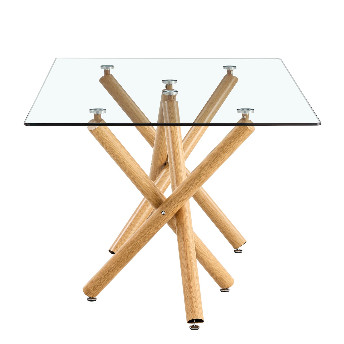 6-8 Seater Modern Kitchen Dining Table Rectangular Transparent Table Top with Wooden Metal Leg_18