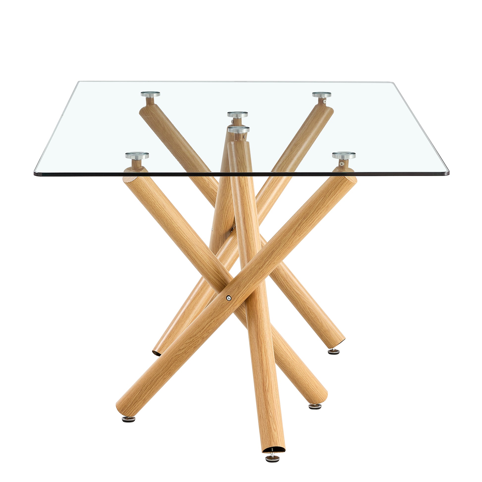 6-8 Seater Modern Kitchen Dining Table Rectangular Transparent Table Top with Wooden Metal Leg_18